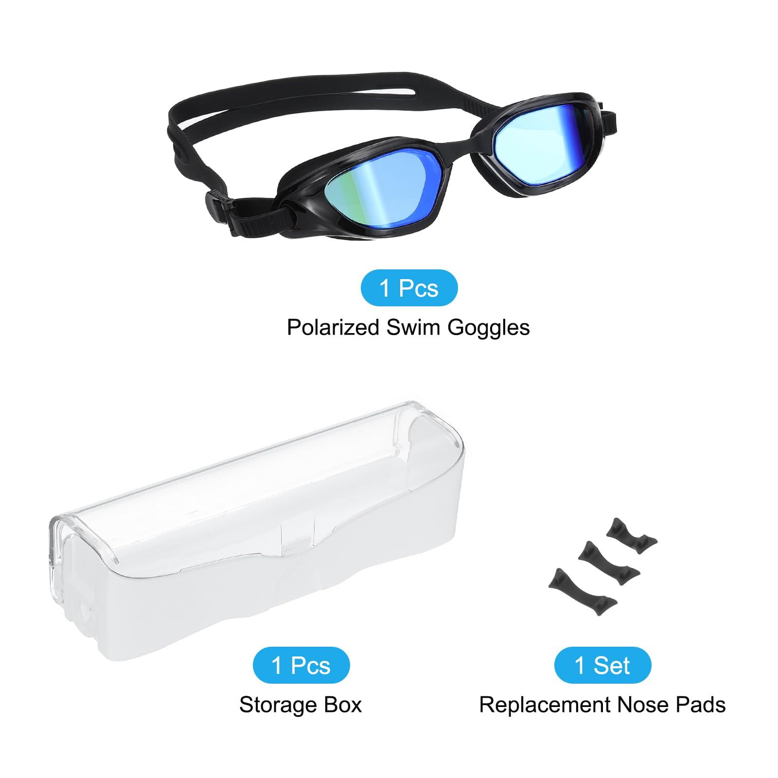 PATIKIL PATIKIL Polarized Swim Goggles Unisex, Anti-Fog Pool Swimming Goggles Sun Rays Resistance No Leaking with Storage Box for Men Women Adults Teenagers, Black/Blue