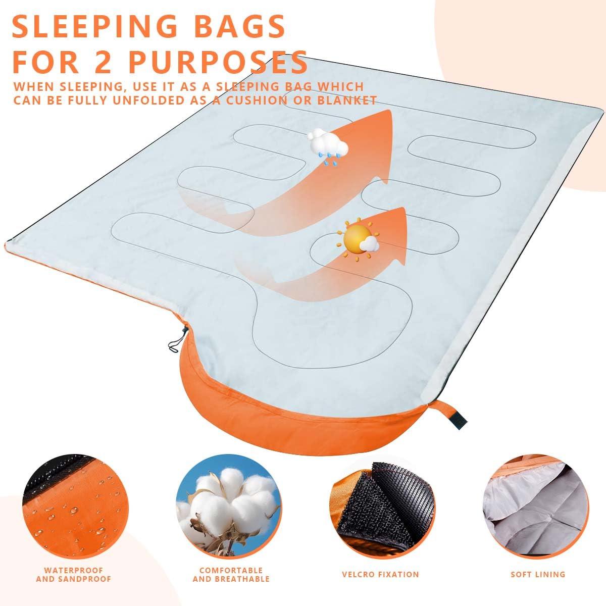 OBTANIM OBTANIM Camping Sleeping Bags Portable Waterproof Sleeping Bag for Adults Kids 4 Seasons Winter, Fall, Spring, Summer Backpacking Hiking Camping Mountaineering Indoor Outdoor Use (Orange)