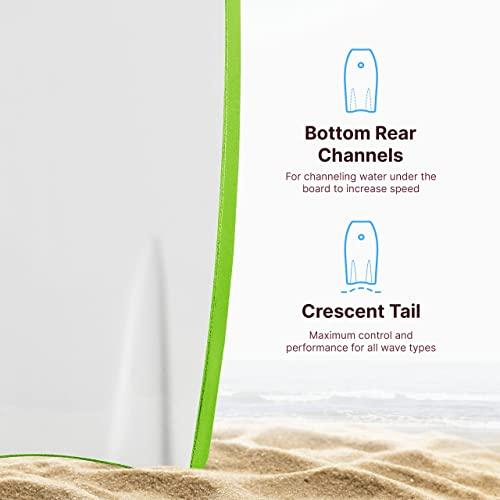 BPS BPS \'Shaka\' Lightweight Body Board - EPS Core Bodyboard with Wrist Leash for Beach Pool Surfing Kids Teens Adults (Green Purple, 33 Inch)