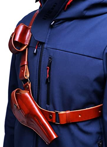 Generic Leather Chest Holster fits Ruger GP100 or SP101, Magazine Pouch, Handcrafted, Right Handed, PulsarHolster (Brown, SP101 4.2\" Barrel)