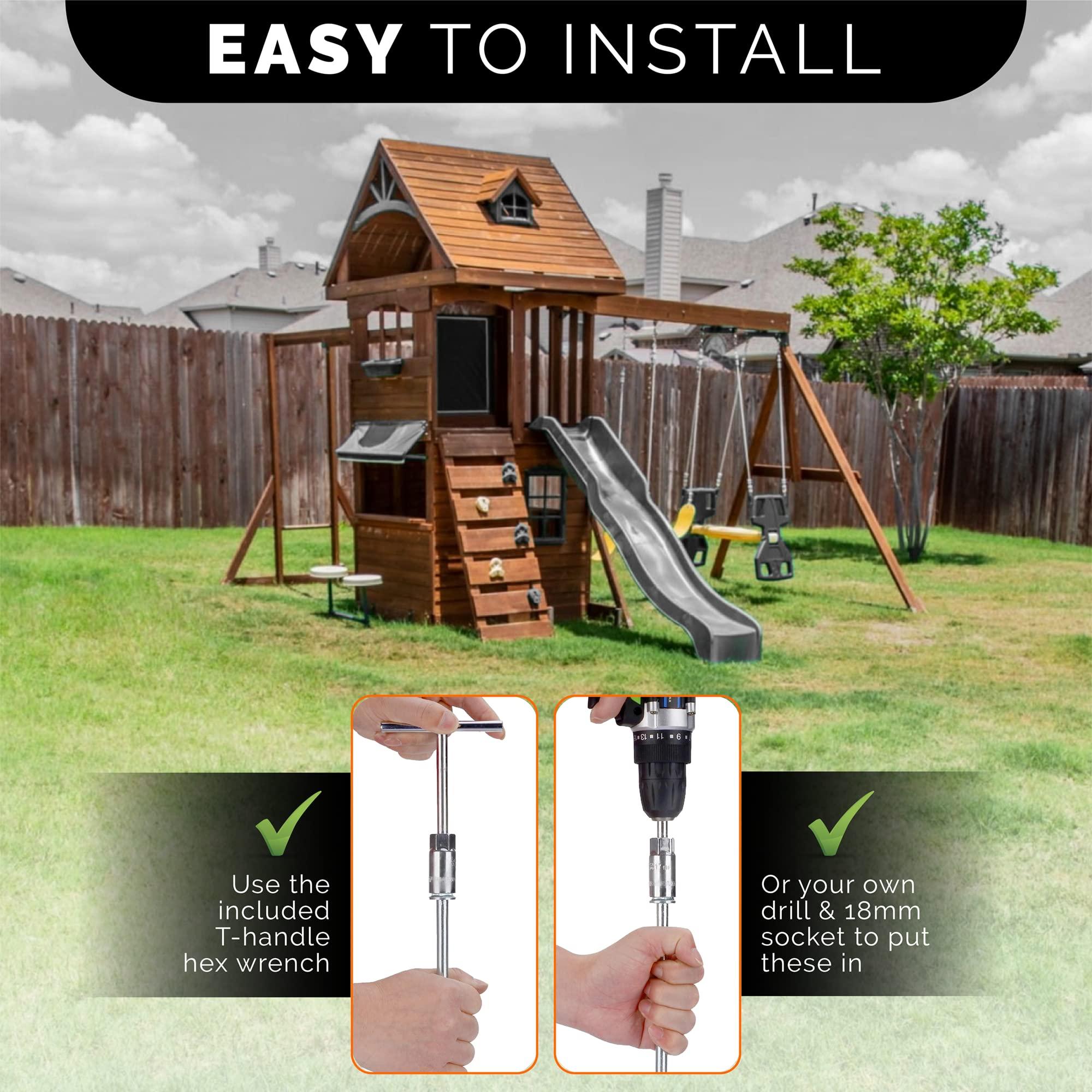 MightyPhine Ground Anchors Screw in - 12\" Set of 16 with Drill Bit - Earth Anchors - Ground Stakes Heavy Duty - Mobile Home Anchors - Shed Anchor Kit - Swing Set Anchors - Tree Stakes - Awning Canopy Anchor