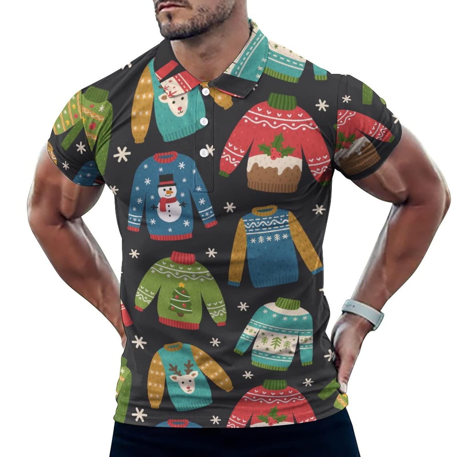 BAIKUTOUAN BAIKUTOUAN Ugly Christmas Pattern Men's Golf Polo-Shirt Short Sleeve Jersey Tees Casual Tennis Tops 2XL