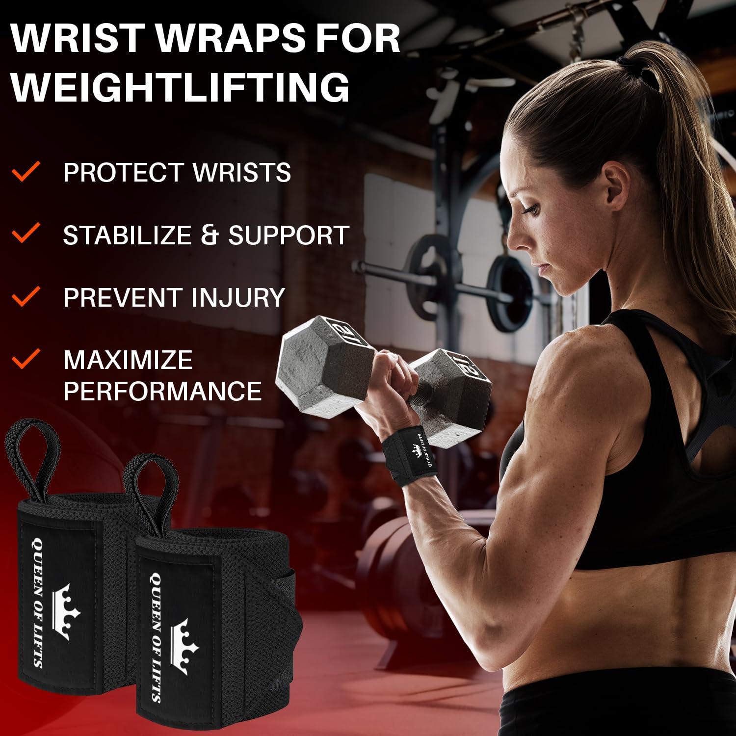 TECEUM TECEUM Weightlifting Wrist Wraps with Thumb Loop Black Queen of Lifts 18 inch Heavy-Duty Workout Wrist Support & Protection Ideal for Powerlifting, Strength Training, Bodybuilding