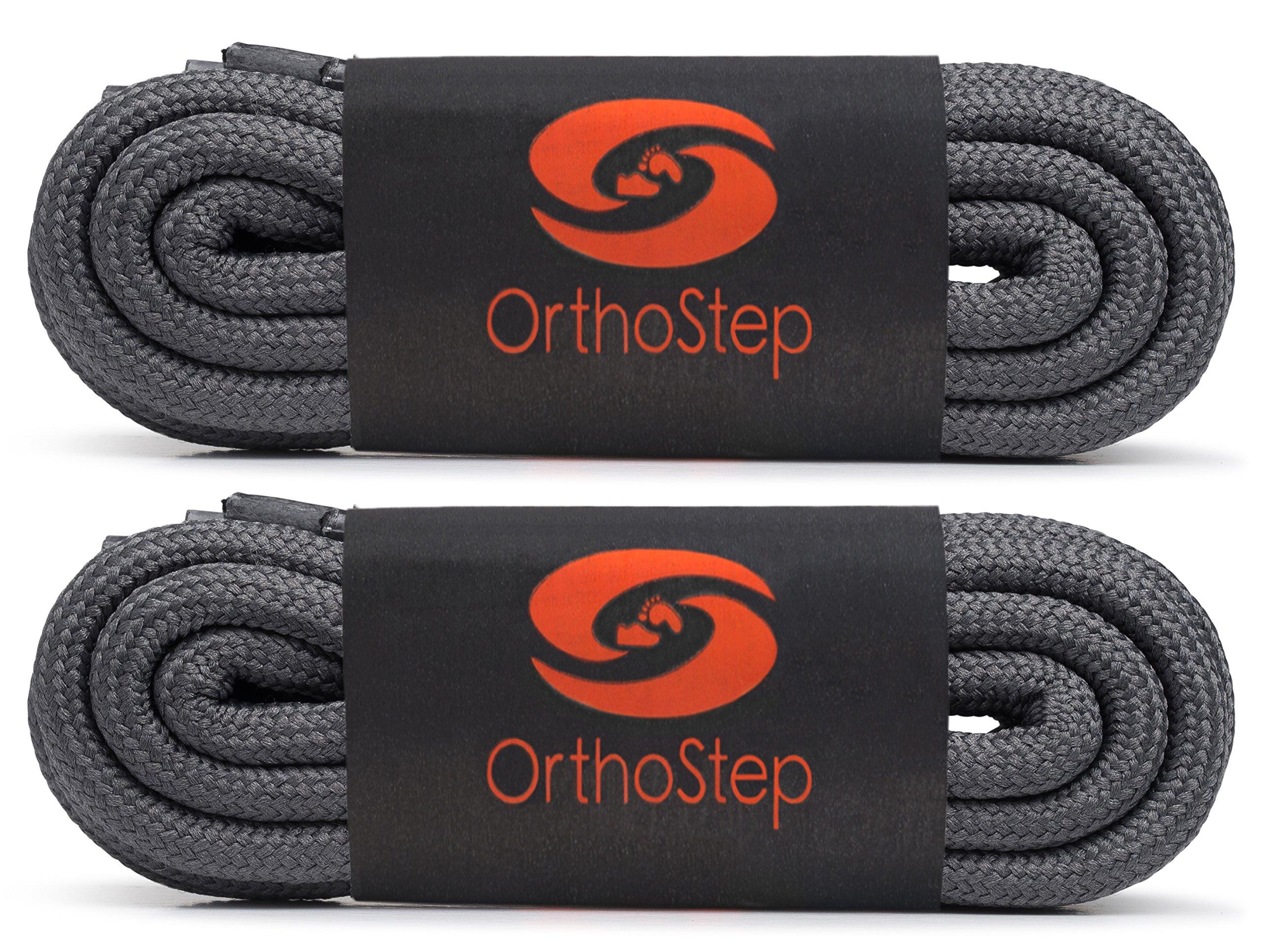 OrthoStep OrthoStep Thick Round Athletic 40 inch Dark Grey Shoe laces - Thick Shoe and Hiking Boot Laces 2 Pair Pack