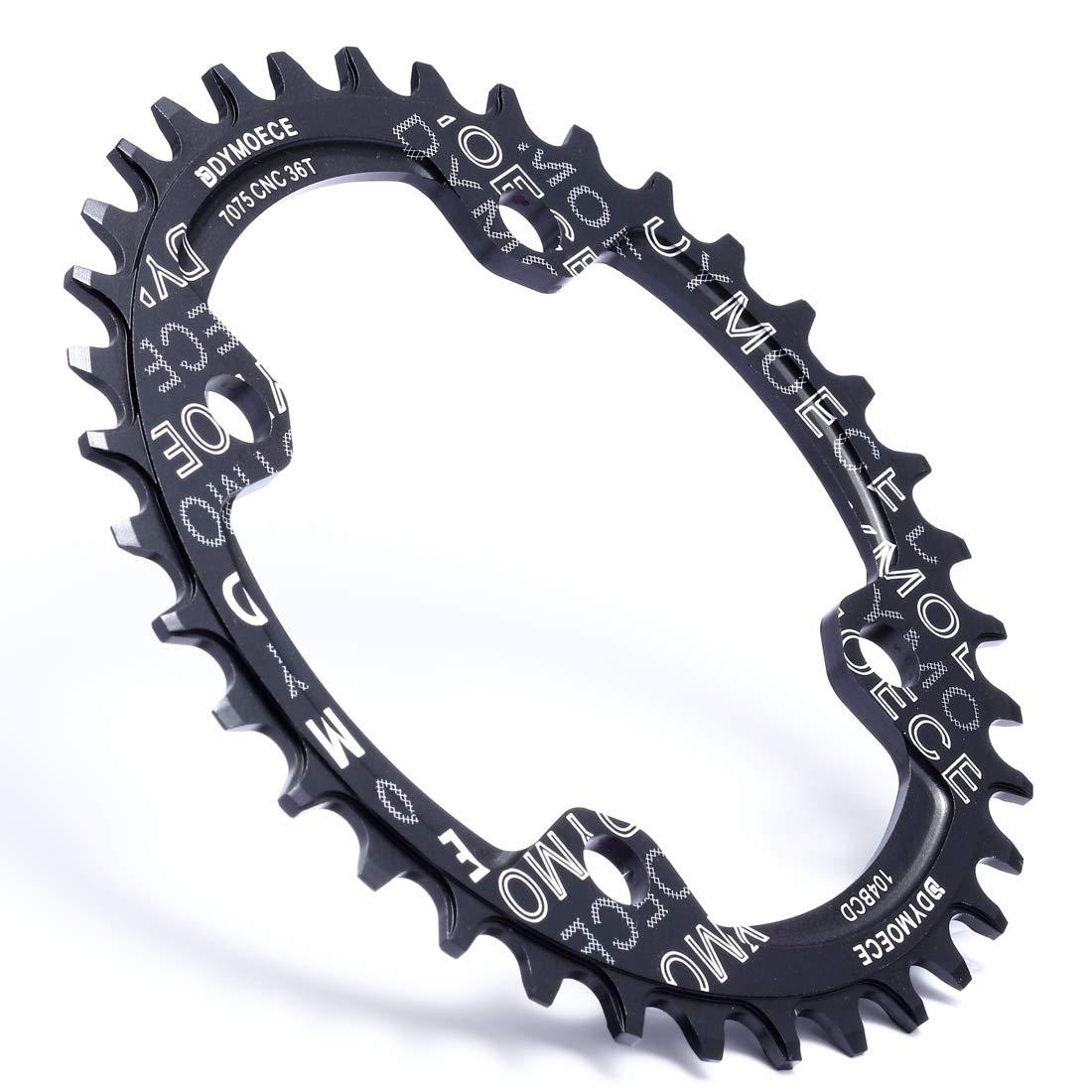 Dymoece Dymoece Narrow Wide Bike Single Chainring 104BCD 32T/34T/36T/38T for 9 10 11 SpeedRound,Black/Red,Perfect for Most of Shimano and Sram Cranksets (Black, 32T)