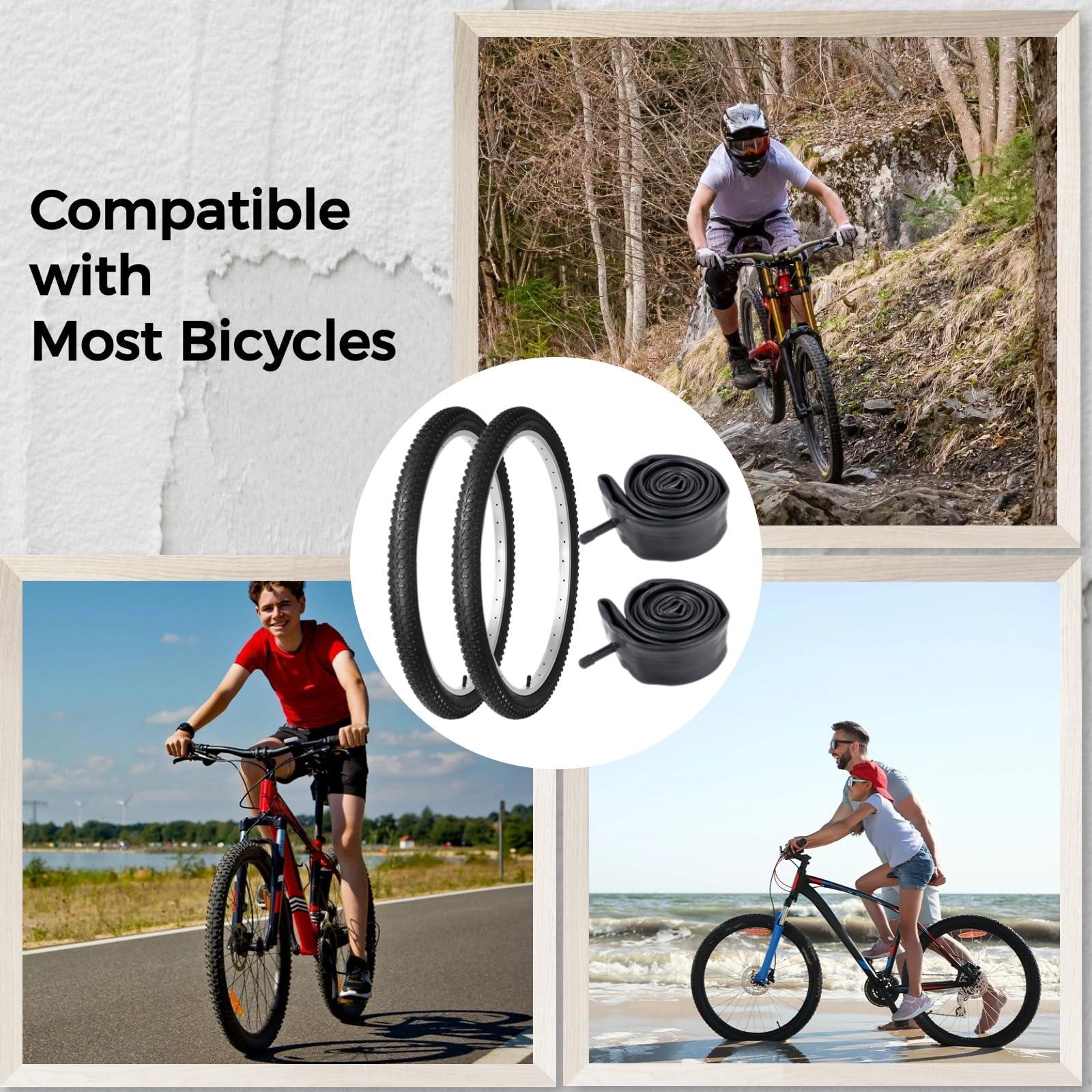 yeesport 24 Inch Mountain Bike Tires, 2PCS 24x2.125 Bike Tires and 2PCS 24 x 2.125 Bicycle Tube with Bike Tire Levers, Replaceable 24 Inch Bike Tire MTB Rubber BMX Tires for City Roads, Muddy Trails