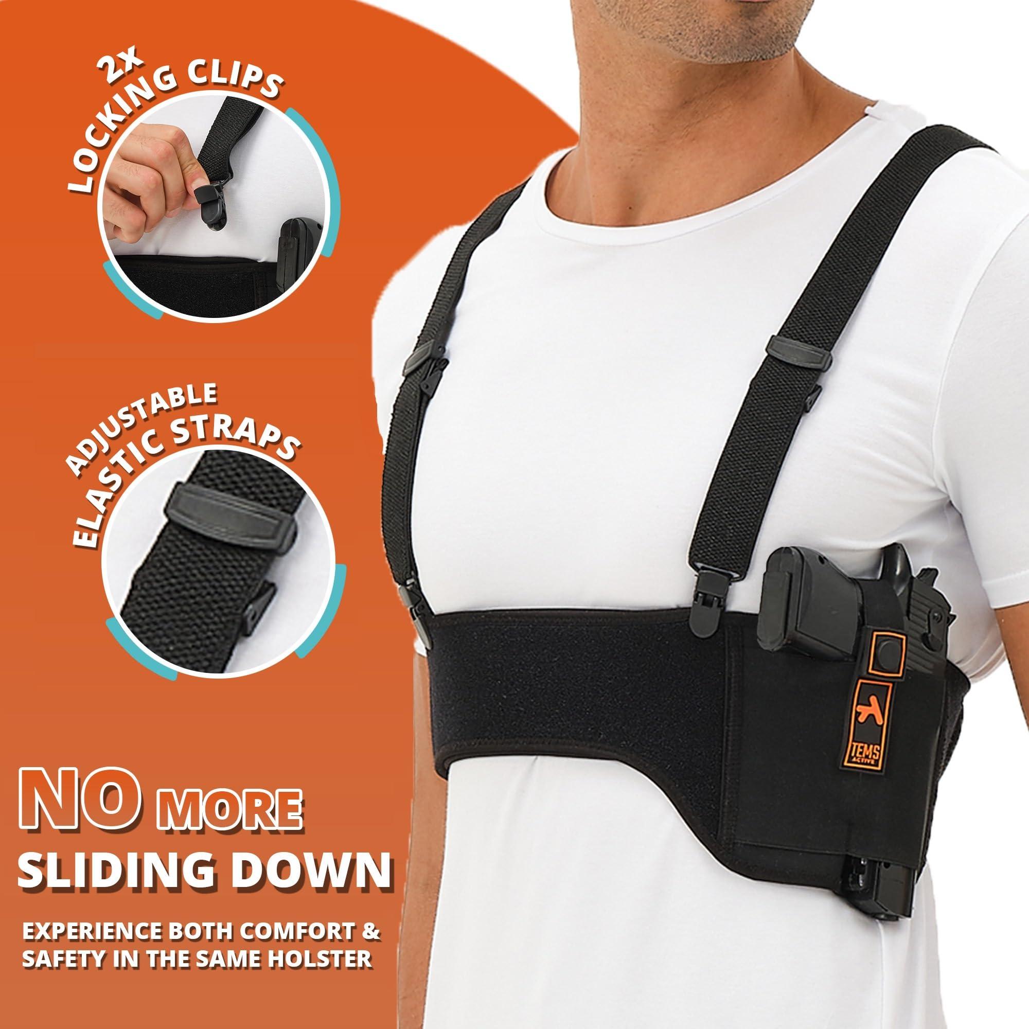 TEMS Active Tems Active Shoulder Holster for Concealed Carry Concealed Chest Holster, Universal Gun Holster for Men & Women Fits Glock, S&W, Sig and Most Pistols (39" (Fits Bust/Belly Sizes up to 36"), Right)