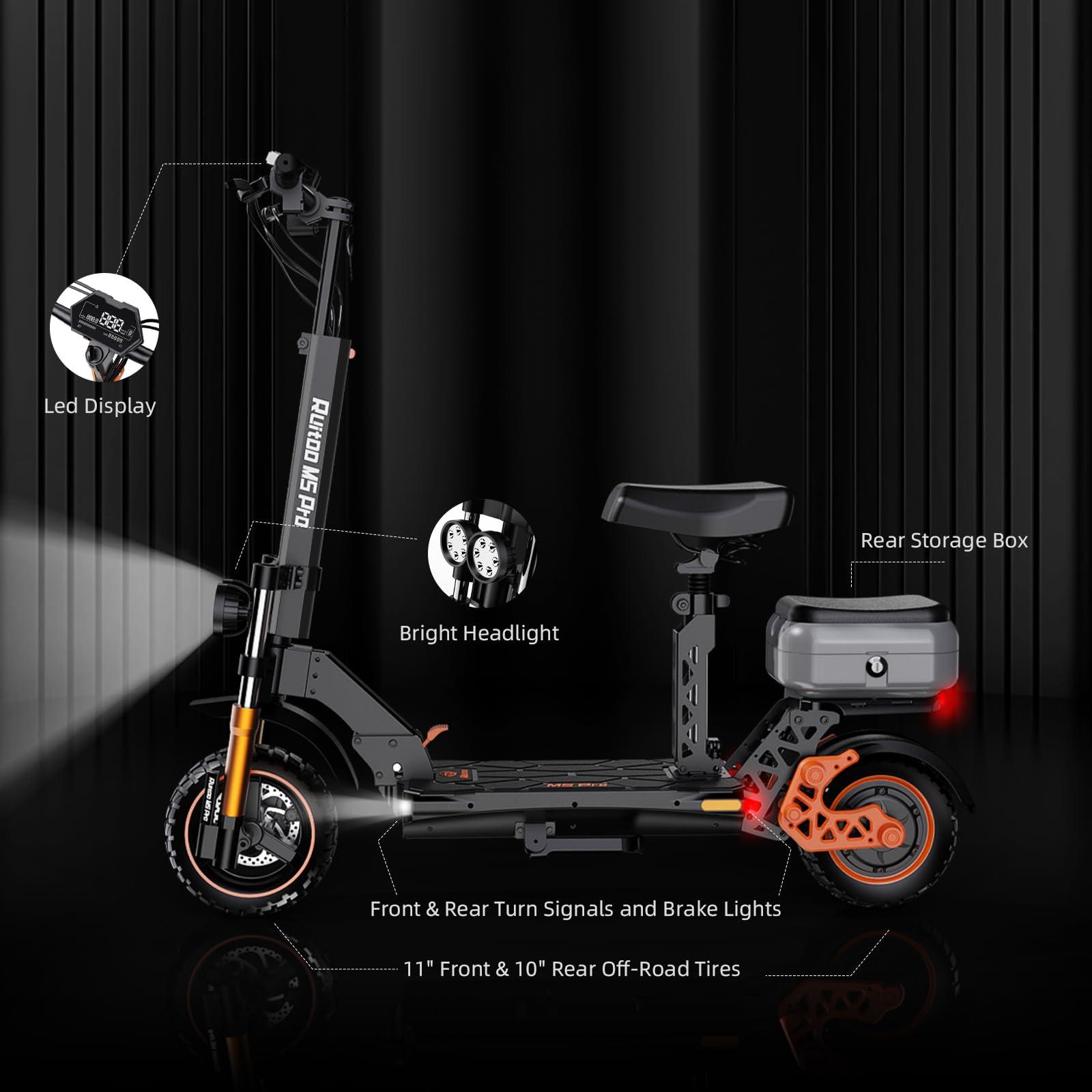 Ruitoo Ruitoo Electric Scooter for Adults, 34 Mph Top Speed, 50 Miles Max Range,1000W Motor, Dual Suspension Braking System Folding E-Scooter with LED Lights & Off-Road Tires Support Return
