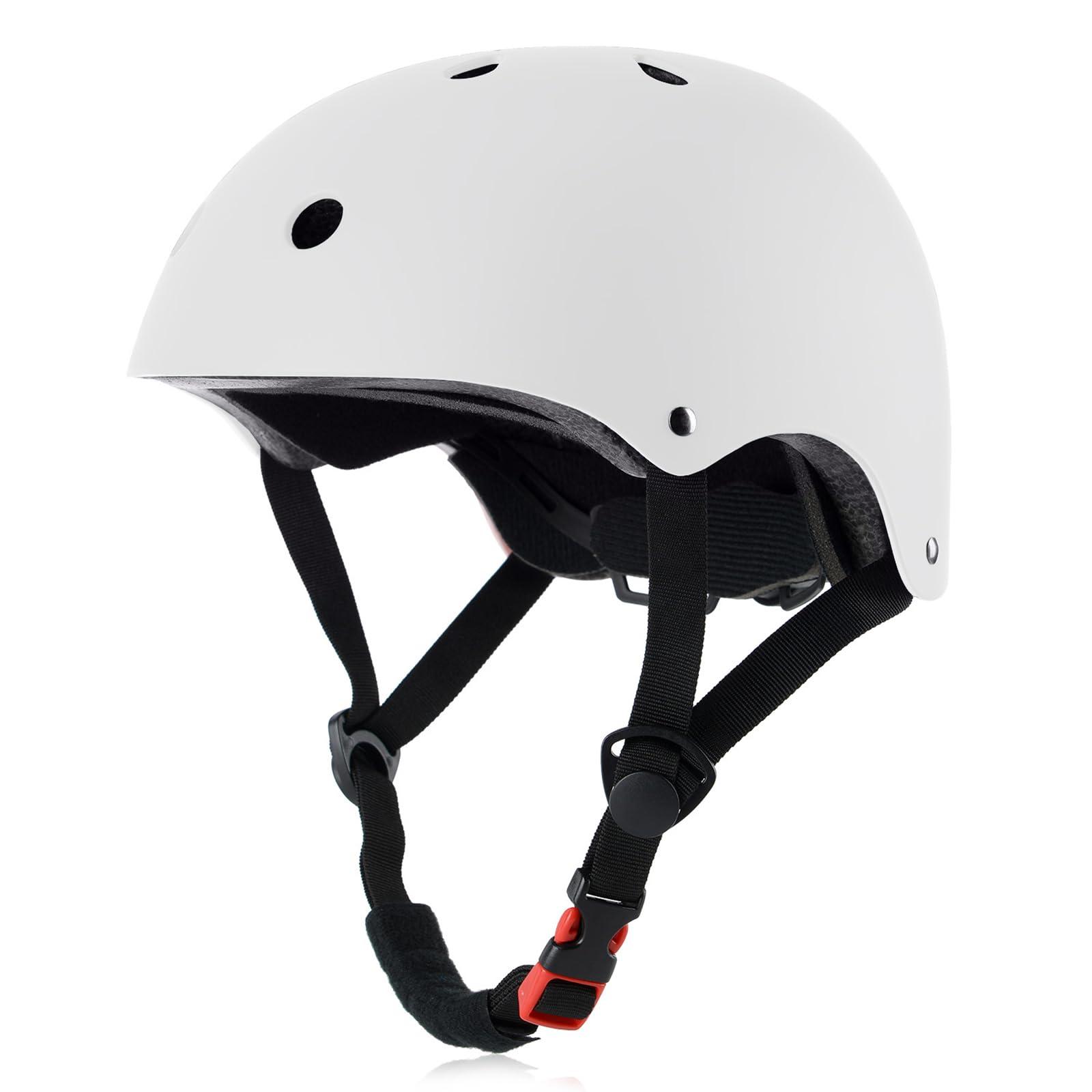 OUWOR OUWOR Kids Skateboard Bike Helmet for Boy and Girl, Lightweight Adjustable, Multi-Sport for Bicycle Skate Scooter (White, Small)