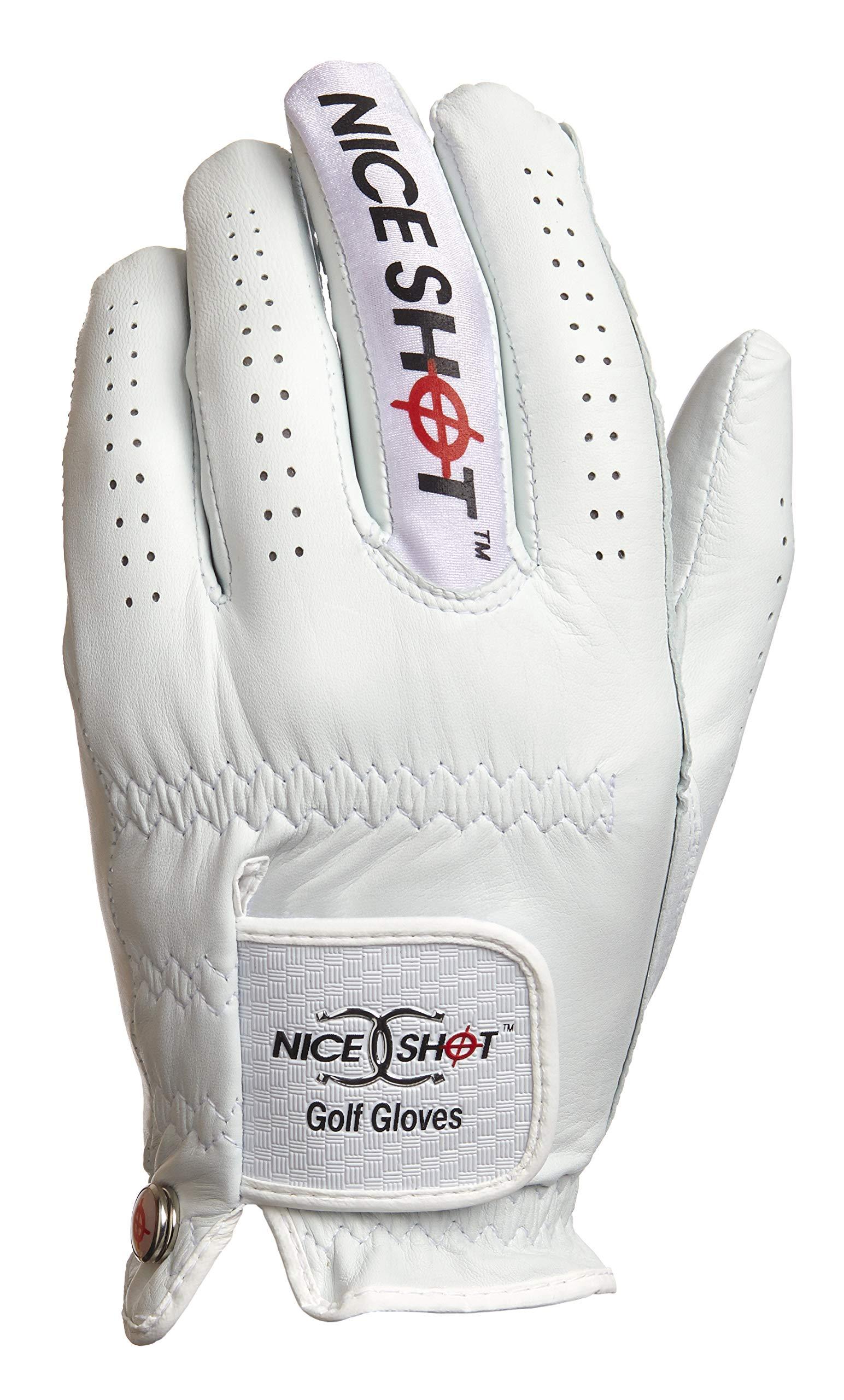 Nice Shot Nice Shot Premium White Cabretta Leather Golf Glove Bundle - The Bird and You are Nothing Pinkie Men\'s Right Hand Large