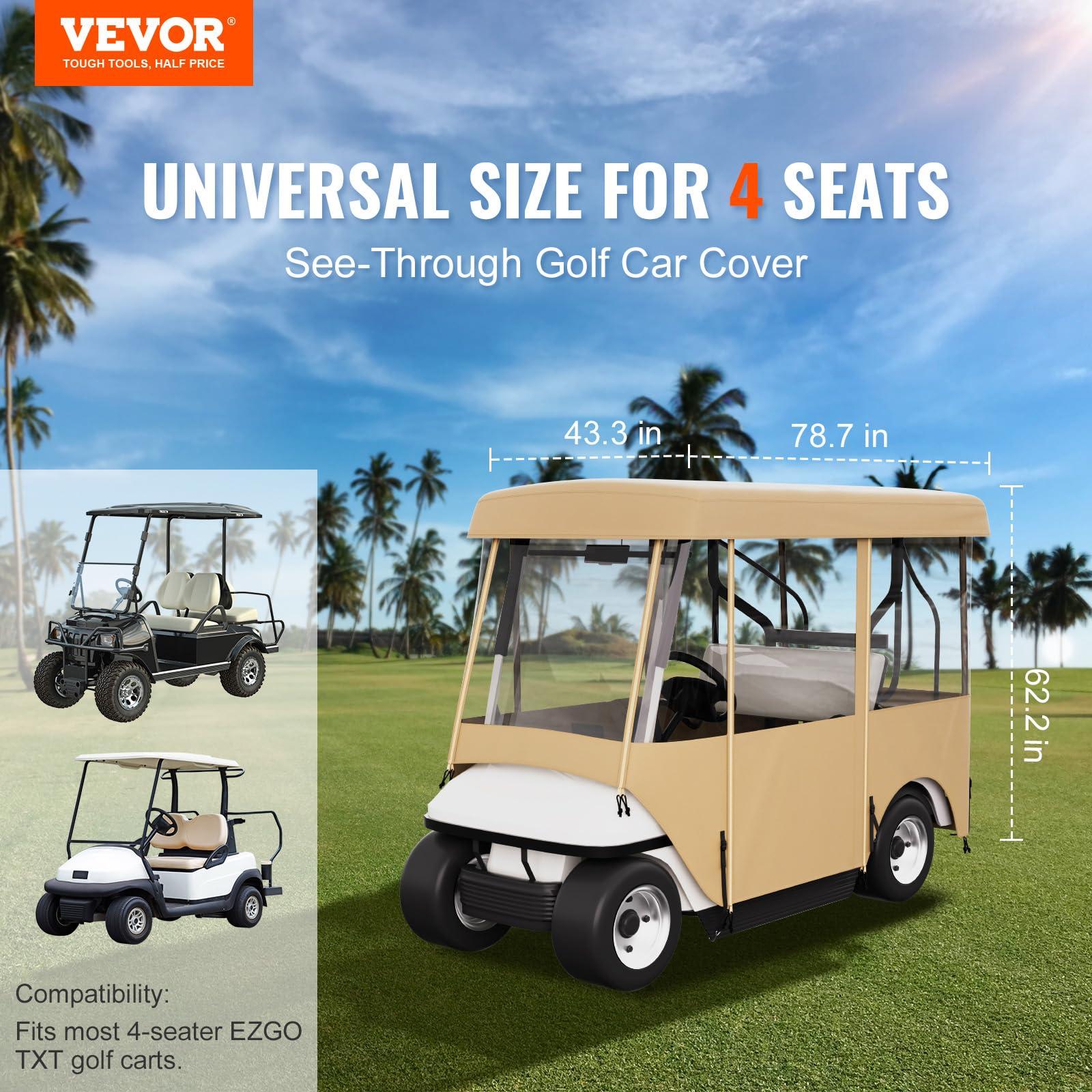 Happybuy Happybuy Golf Cart Enclosure, 4-Person Golf Cart Cover, 4-Sided Fairway Deluxe, 300D Waterproof Driving Enclosure with Transparent Windows, Fit for EZGO, Club Car, Yamaha Cart (Roof Up to 78.7''L)