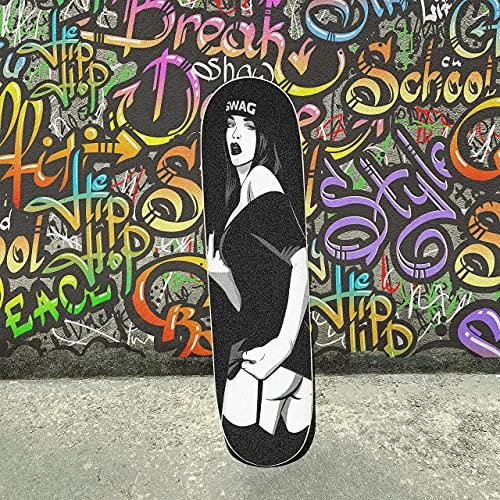 Hupery Hupery Sexy Rap Music Girl Skateboard Grip Tape Longboard Griptape Waterproof Grip Tape Sheet Sticker Deck Sandpaper Griptape 33.1x 9.1 inch