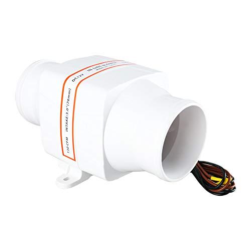 YaeMarine YaeMarine 3 Inch 12V in-Line Blower Electric in-Line Marine Bilge Air Blower 130 CFM White for Boat Marine