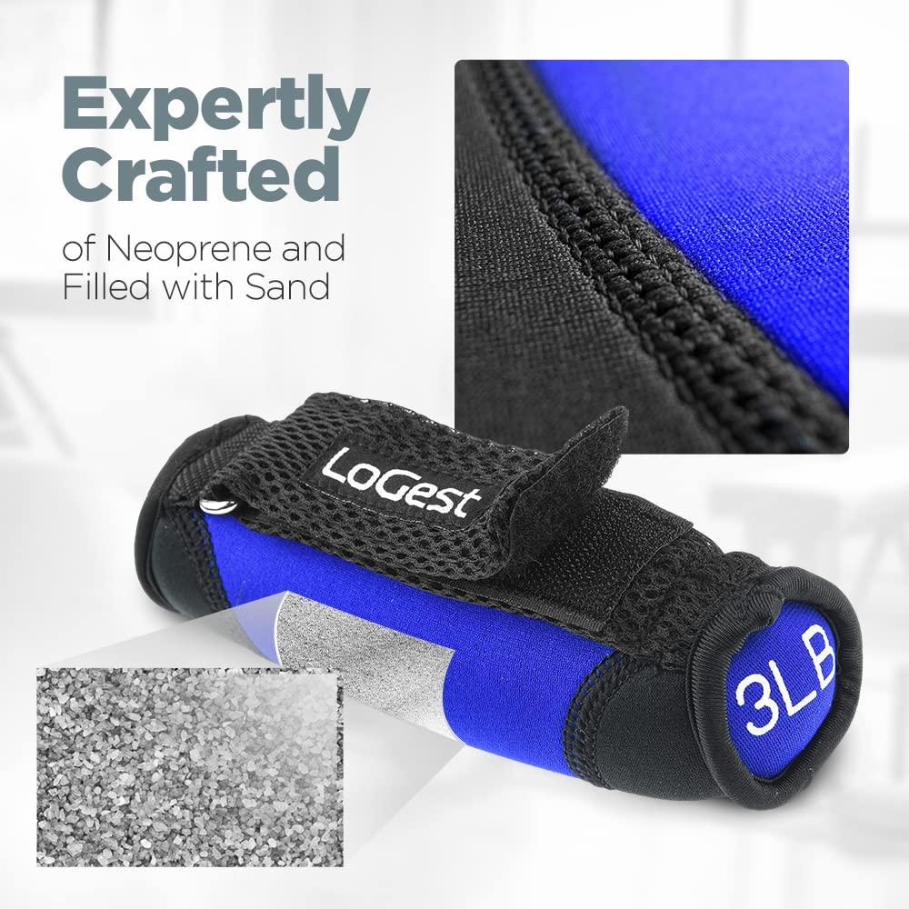 Logest LoGest Soft Hand Weights Adjustable Straps - Comes in 1LB Weights or 2LB or 3LB 4LB - Comfortable & Secure Weighted Neoprene Dumbbells with Straps for Walking Running Cardio Workout Physical Therapy