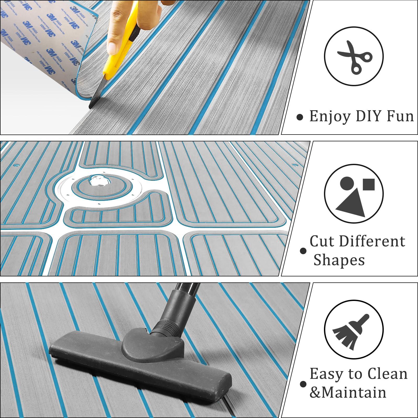 HXBYX HXBYX EVA Foam Boat Flooring with 3M Self-Adhesive Backing DIY Boats Decking Marine Sheet Faux Teak Material,Non-Slip Cooler Pads for Kayak Yacht SwimPool RV 95"x44"/31"/16"/6.7"/2.4",47.5"x16"