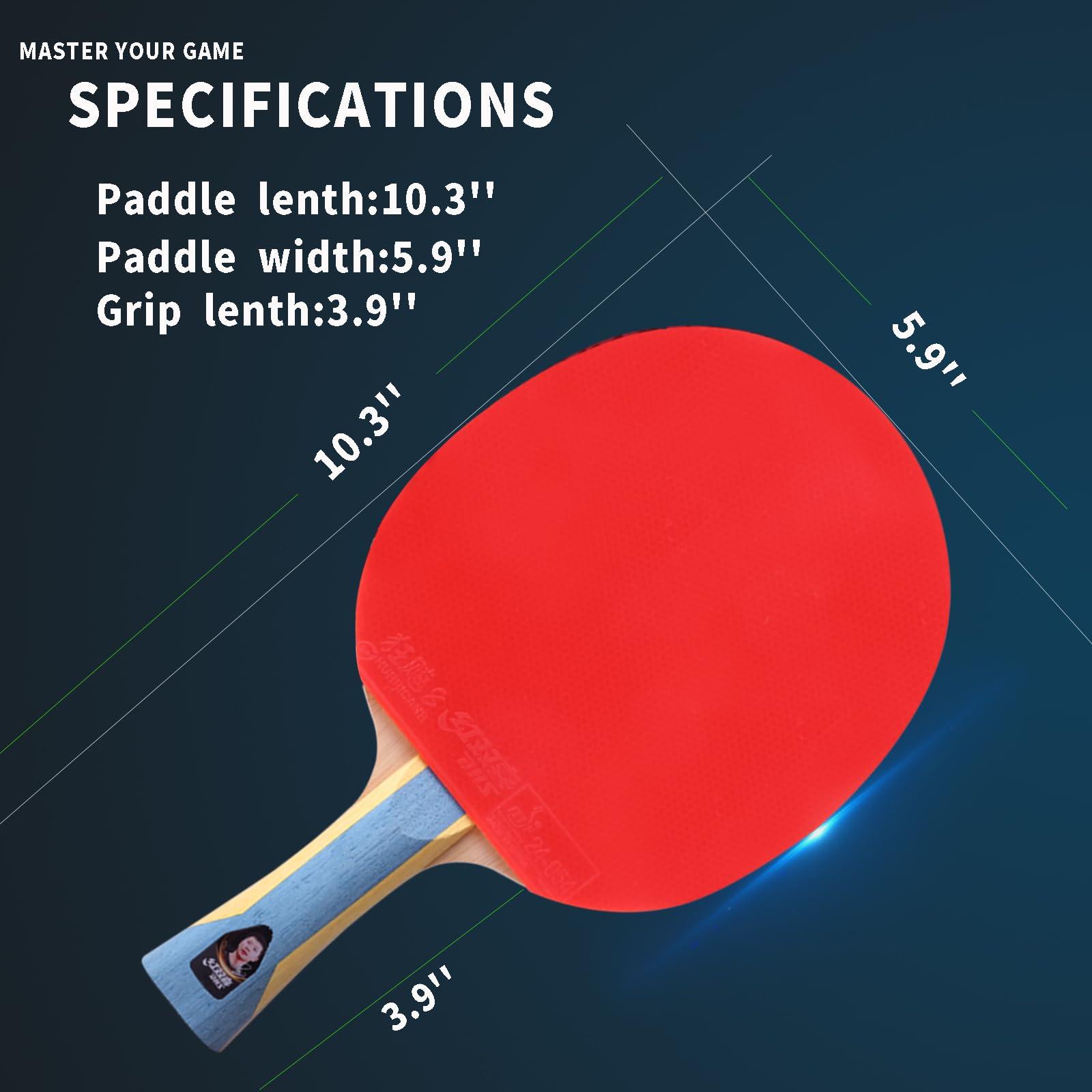 AMIRDE Double Happiness DHS Ping Pong Paddles Professional Table Tennis Racket with Carrying Case - ITTF Approved Rubber for Tournament Play (6002-Shakehand-Red)