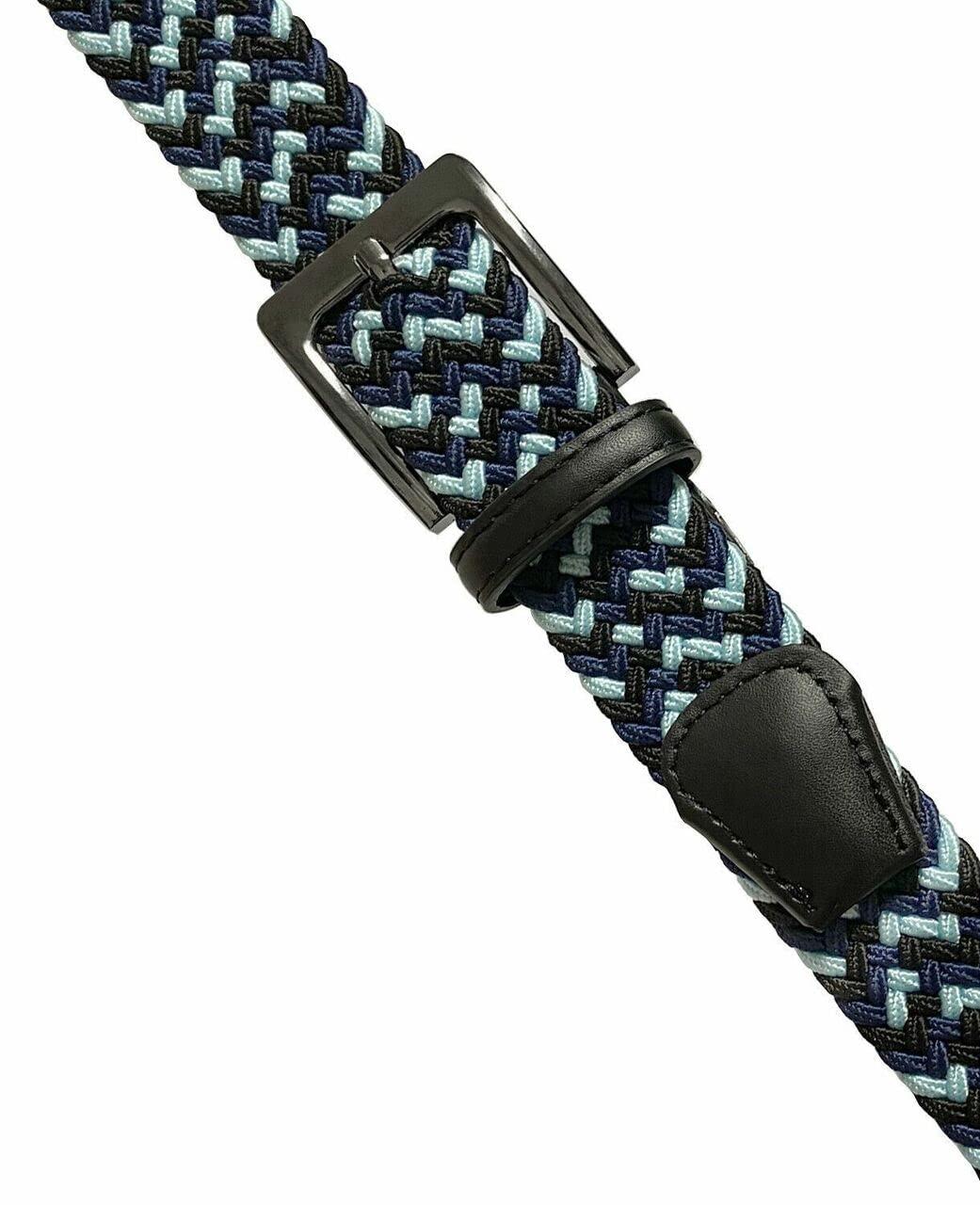 Belts.com 2 Count Men's Stretch Belt Braided Elastic Stretch Belt Casual Weave Canvas Fabric Woven Belt 1-3/8" Wide (Black/Blue/Navy, S)