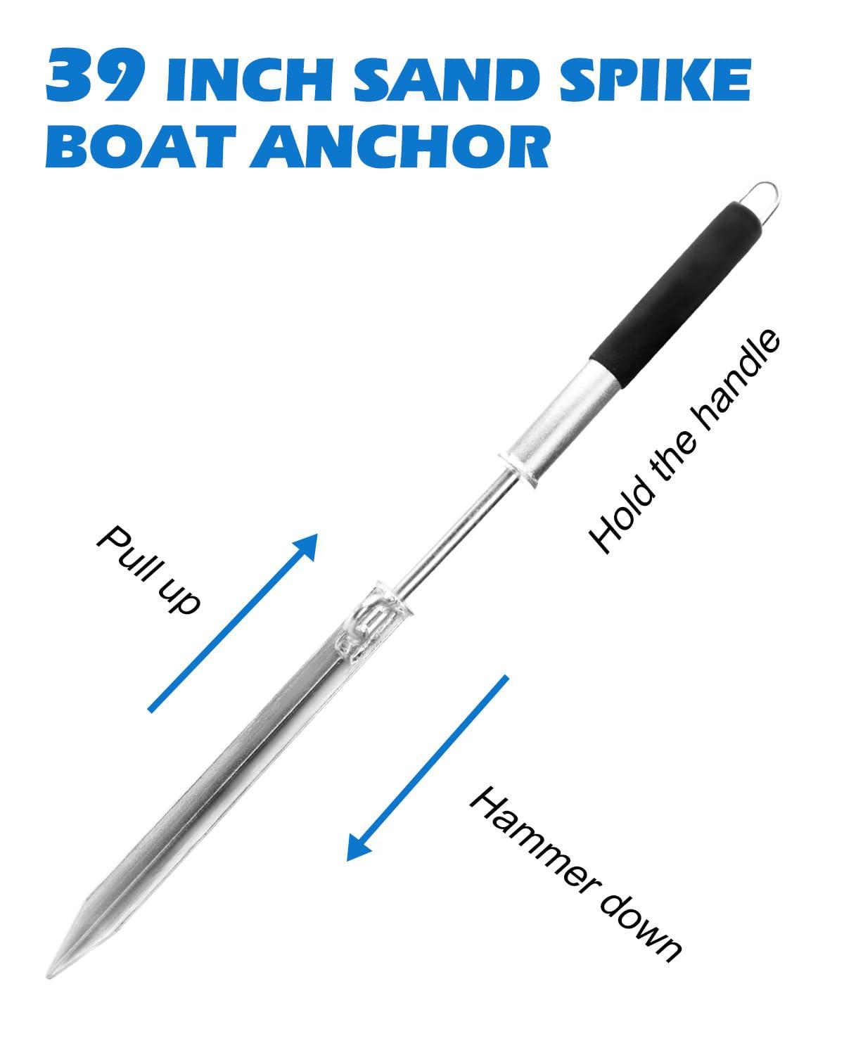 Venussar Venussar 39\'\' Sand Spike Boat Anchor Pole, with Stainless Steel Boat Anchor Hook and Boat Anchor Line 50ft, for Shallow Water Shore, Beach, Sandbar