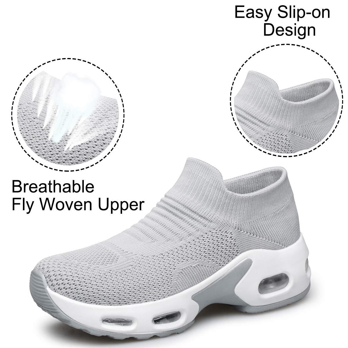 YHOON YHOON Women\'s Walking Shoes Sock Sneakers - Mesh Slip On Air Cushion Driving Modern Jazz Dance Casual Work Running Shoes Grey,6.5