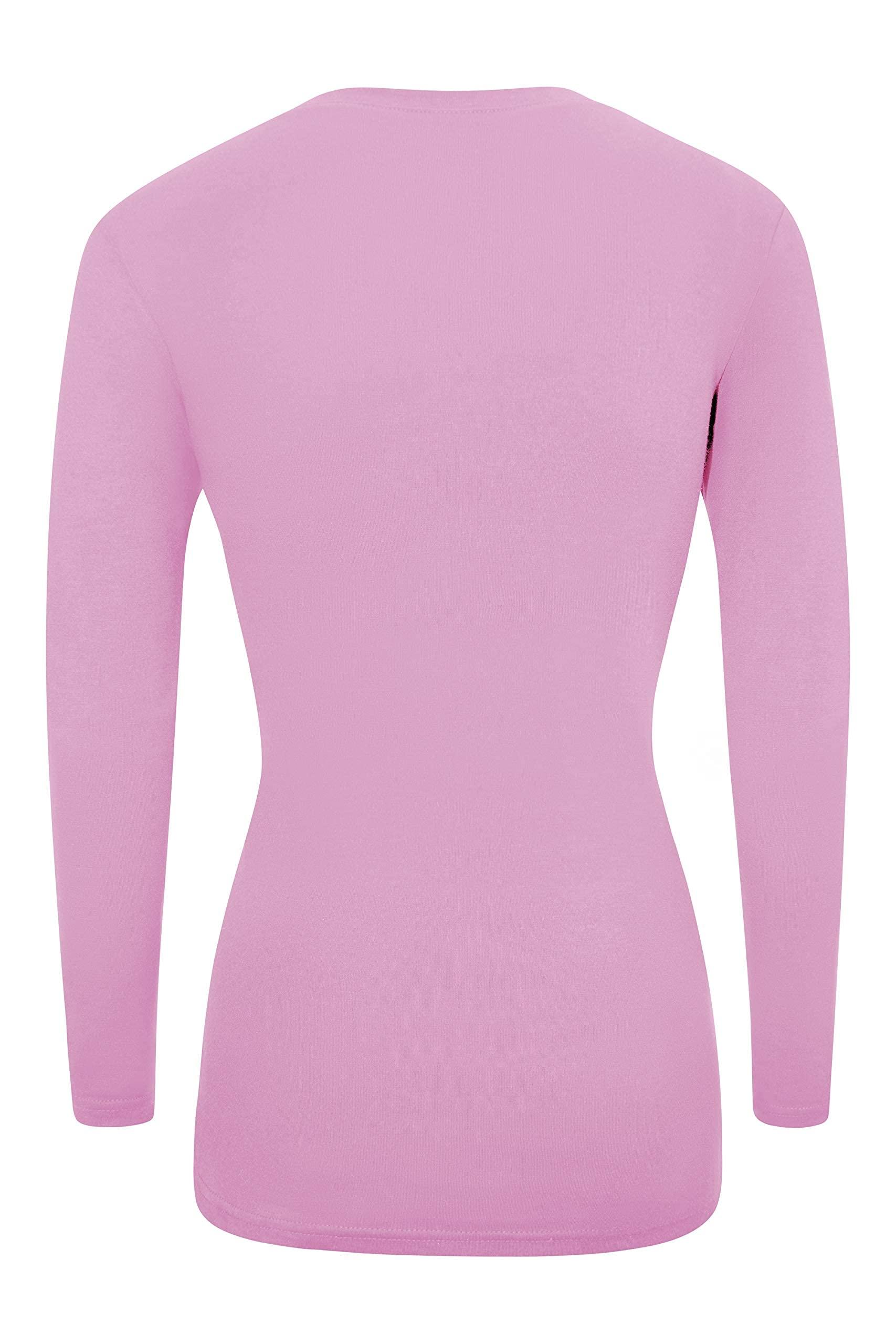 ACTIVE UNIFORMS Women's Under Scrubs Long Sleeve T-Shirt Comfort V-Neck Medical Underscrub Tee -Super Soft and Stretchy (Pink, Large)