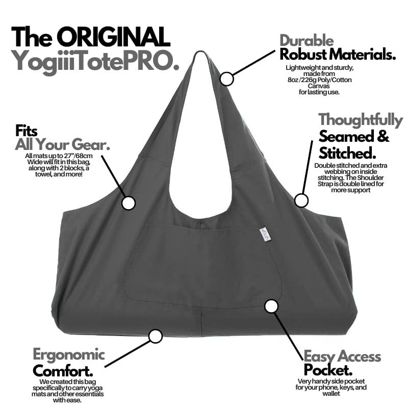 Yogiii Yogiii Yoga Mat Bag | The ORIGINAL YogiiiTotePRO | Large Yoga Mat Bag or Yoga Mat Carrier with Side Pocket | Yoga Bag Fits Most Size Mats (Ash Gray)