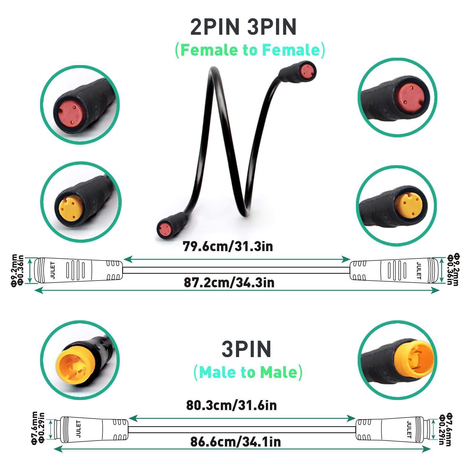 MUSELK Ebike Extension Cable 2/3/4/5/6 Pin Waterproof Plug Female to Male for Electric Bicycle Motorbike Mid Drive/Hub Motor Conversion Kit Light/Throttle/PAS/Display/Shift Sensor Signal Line (2PIN-M-M)