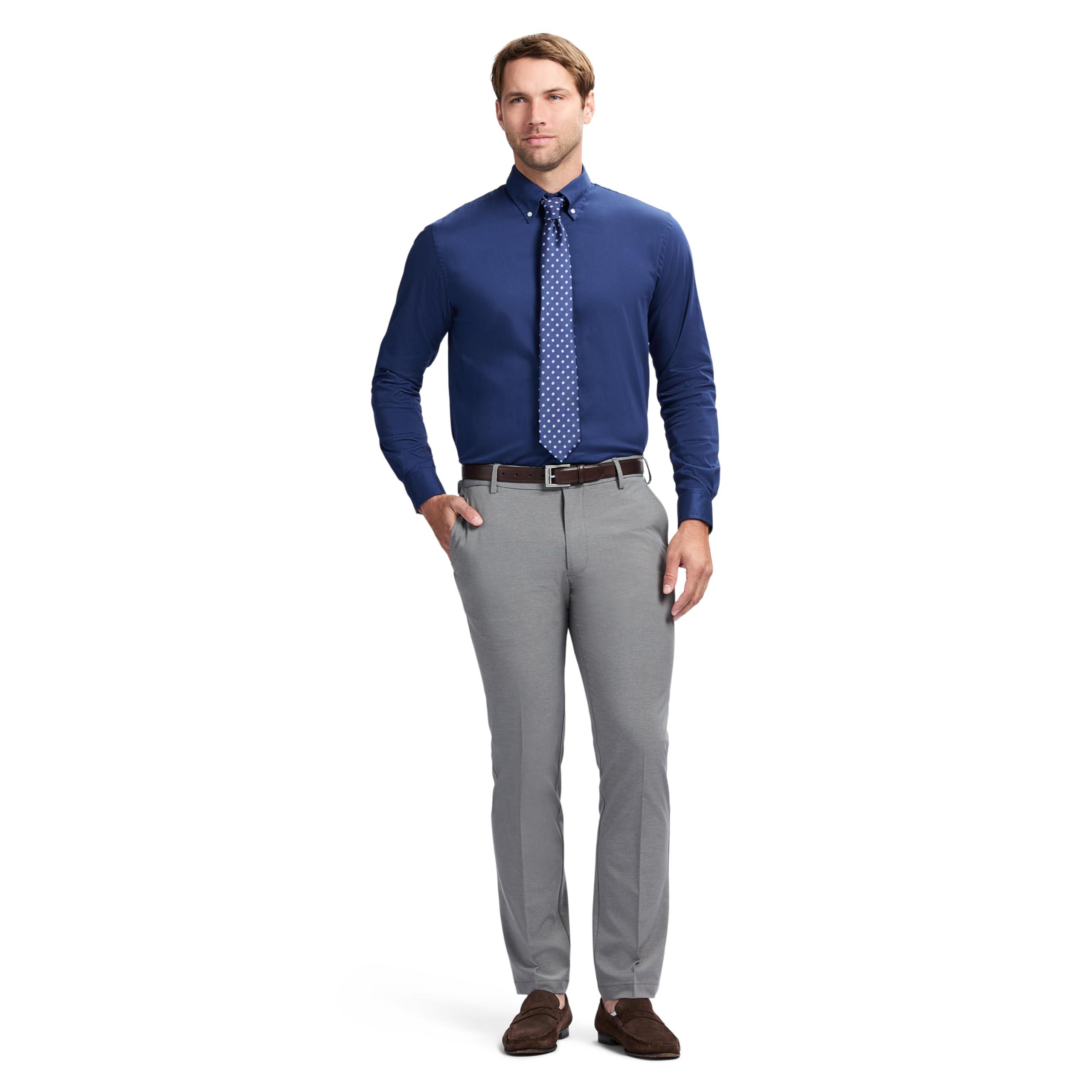 IZOD IZOD Men's Slim Fit Dress Shirt Long Sleeve Wrinkle Free Stretch Button Down Collar, Dark Navy