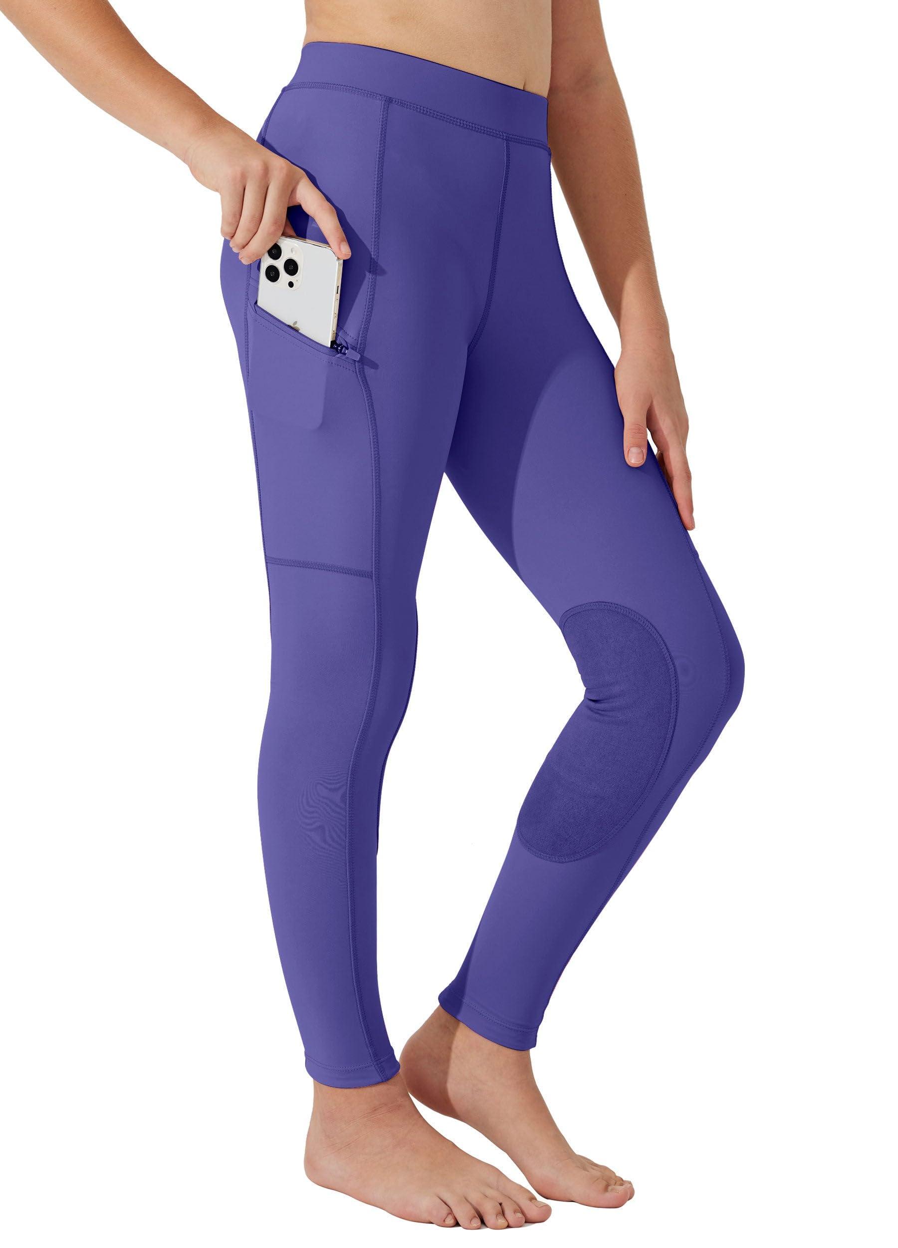 Willit Willit Girls Horse Riding Pants Tights Kids Equestrian Breeches Knee-Patch Youth Schooling Tights Zipper Pockets Purple XS