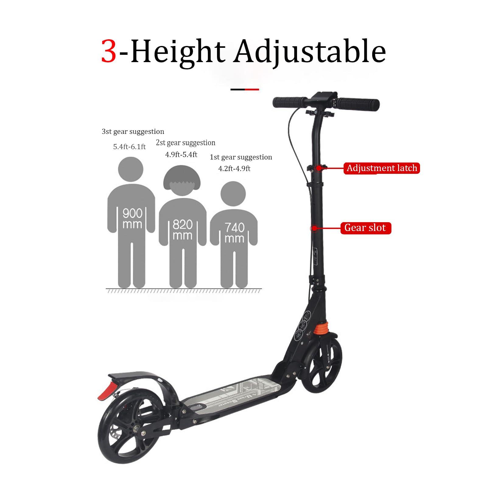 GLDDFDG GLDDFDG Foldable Kick Scooter Adult,Adjustable Height, Anti-Slip Rubber Grips,Extra-Wide Deck,Dual-Brake System,Lightweight Durable Aluminum Alloy Frame Scooter for Riders Up to 220 Lbs,Black
