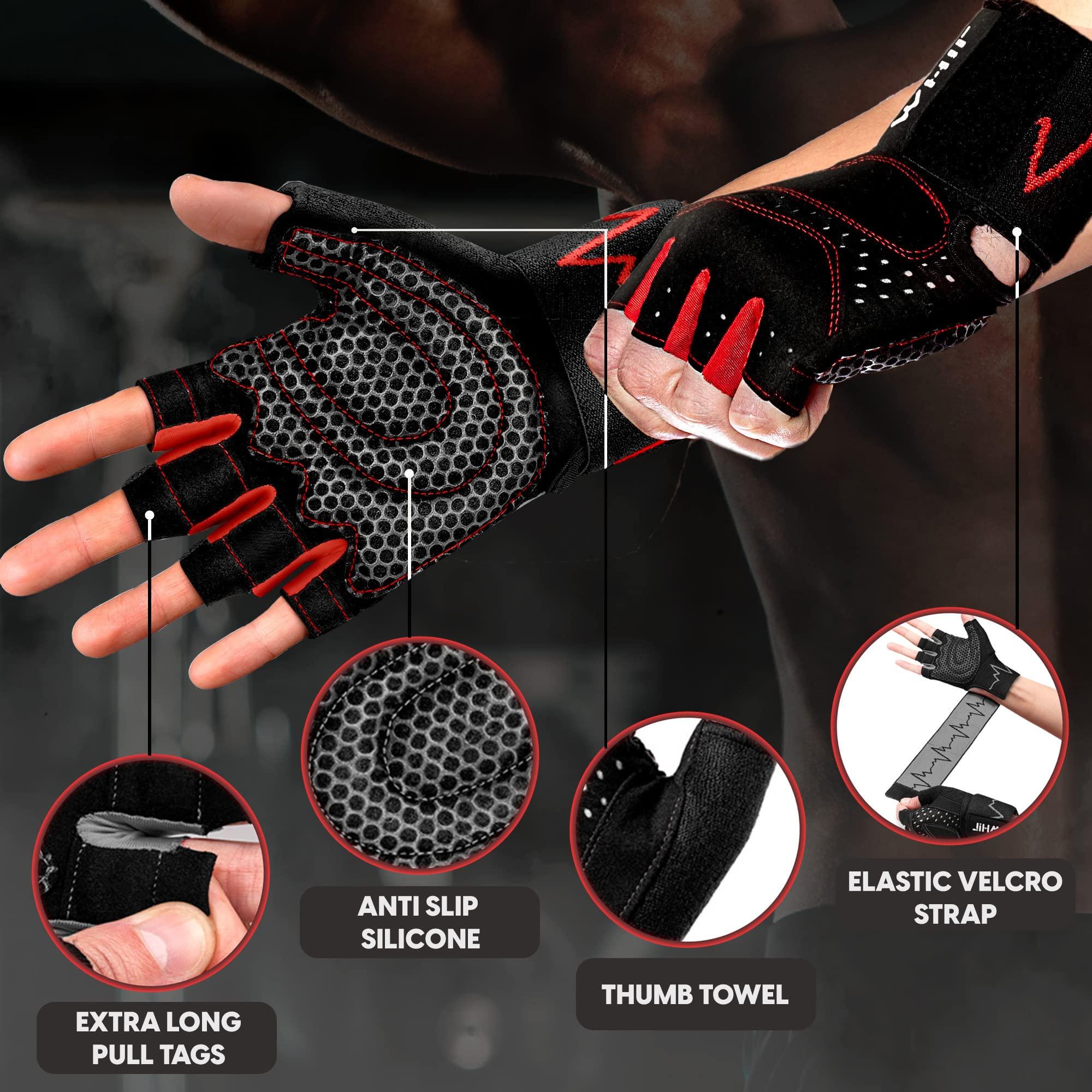 MhIL MhIL Workout Gloves for Men Comfortable Gym Gloves for Men with Enhanced Grip for Safety and Hand Protection Weight Lifting Gloves for Men with Wrist Wraps Support for Performance Boost and Style