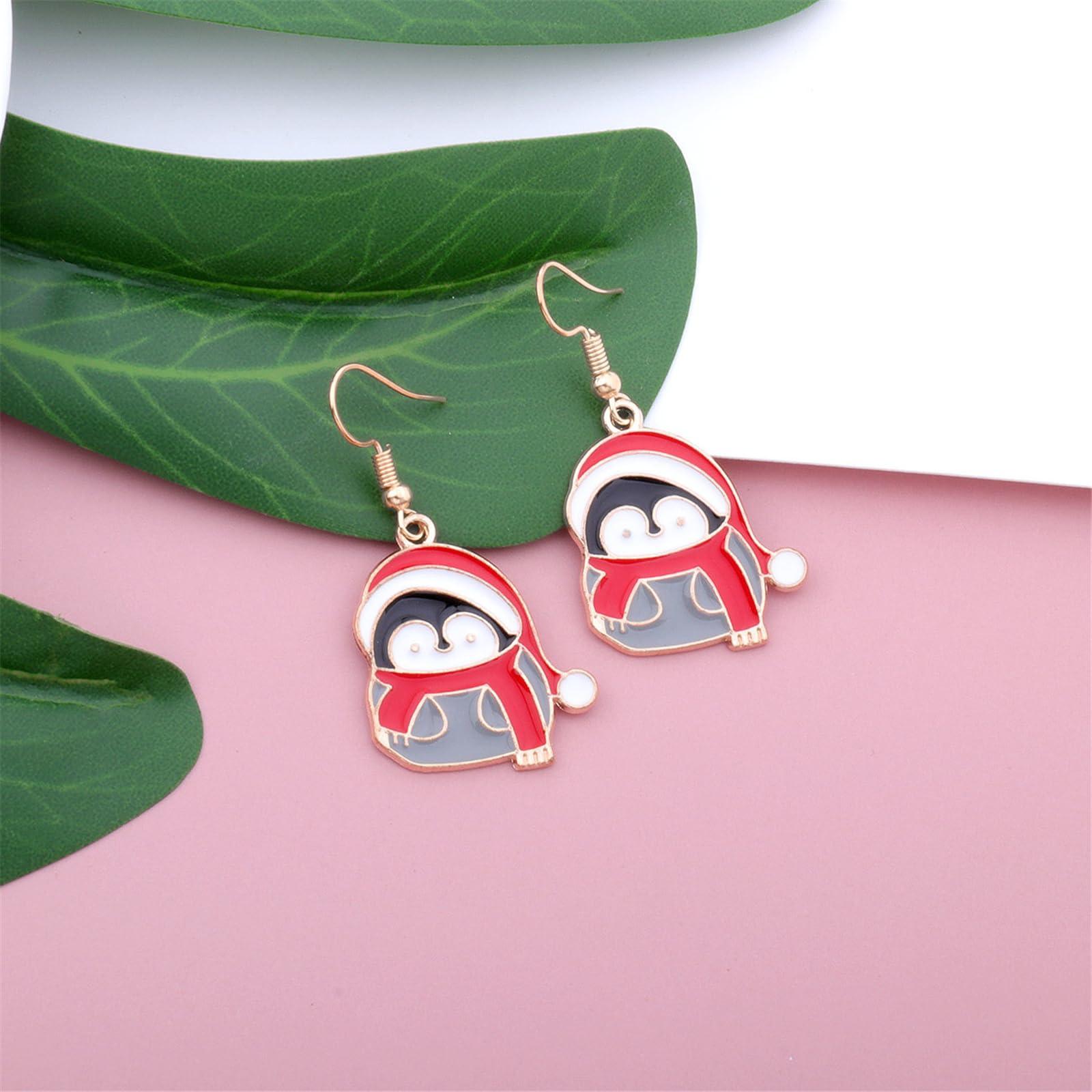 MALOYANVE MALOYANVE Christmas Earrings for Women Christmas Trees Bow Snowflake Bells Elk Candy Drop Dangle Earrings Holiday Stud Earrings with Xmas Organza Party Jewelry Gifts (Christmas Penguin)