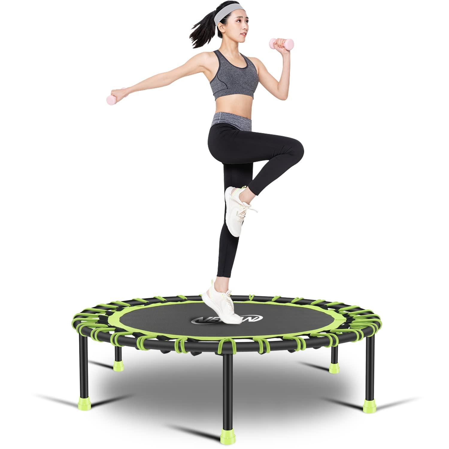 NEWAN Newan 40'' Silent Fitness Mini Trampoline - Indoor Rebounder for Adults - Best Urban Cardio Jump Fitness Workout Trainer, Covered Bungee Rope System - Max Limit 330 lbs