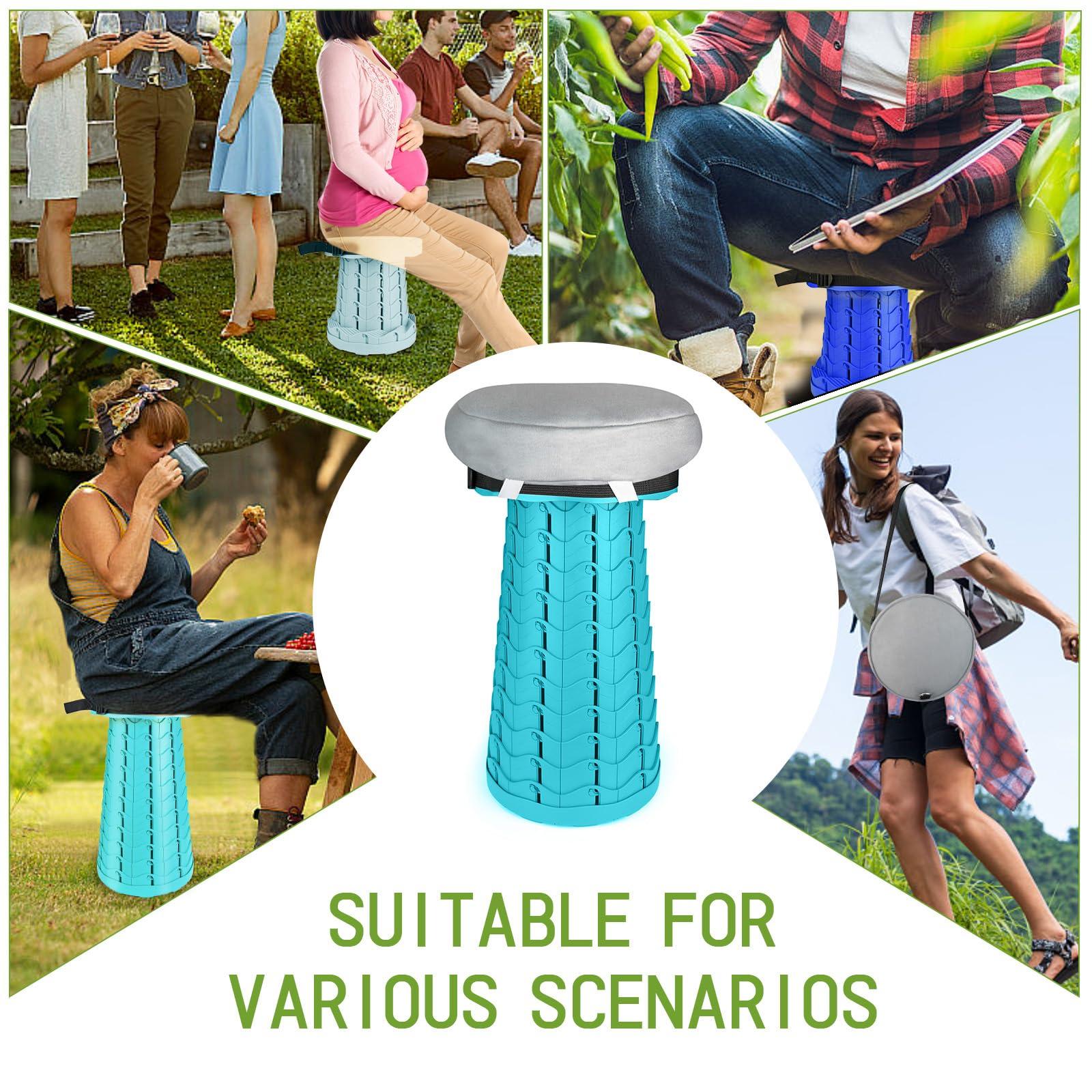 Deer\'s Life Deer\'s Life Portable Collapsible Stool with Cushion Pad, Retractable Folding Telescopic Camping Seat for Adults, Small Lightweight Sturdy Adjustable Stools for Travel,Kitchen,Garden,Fishing