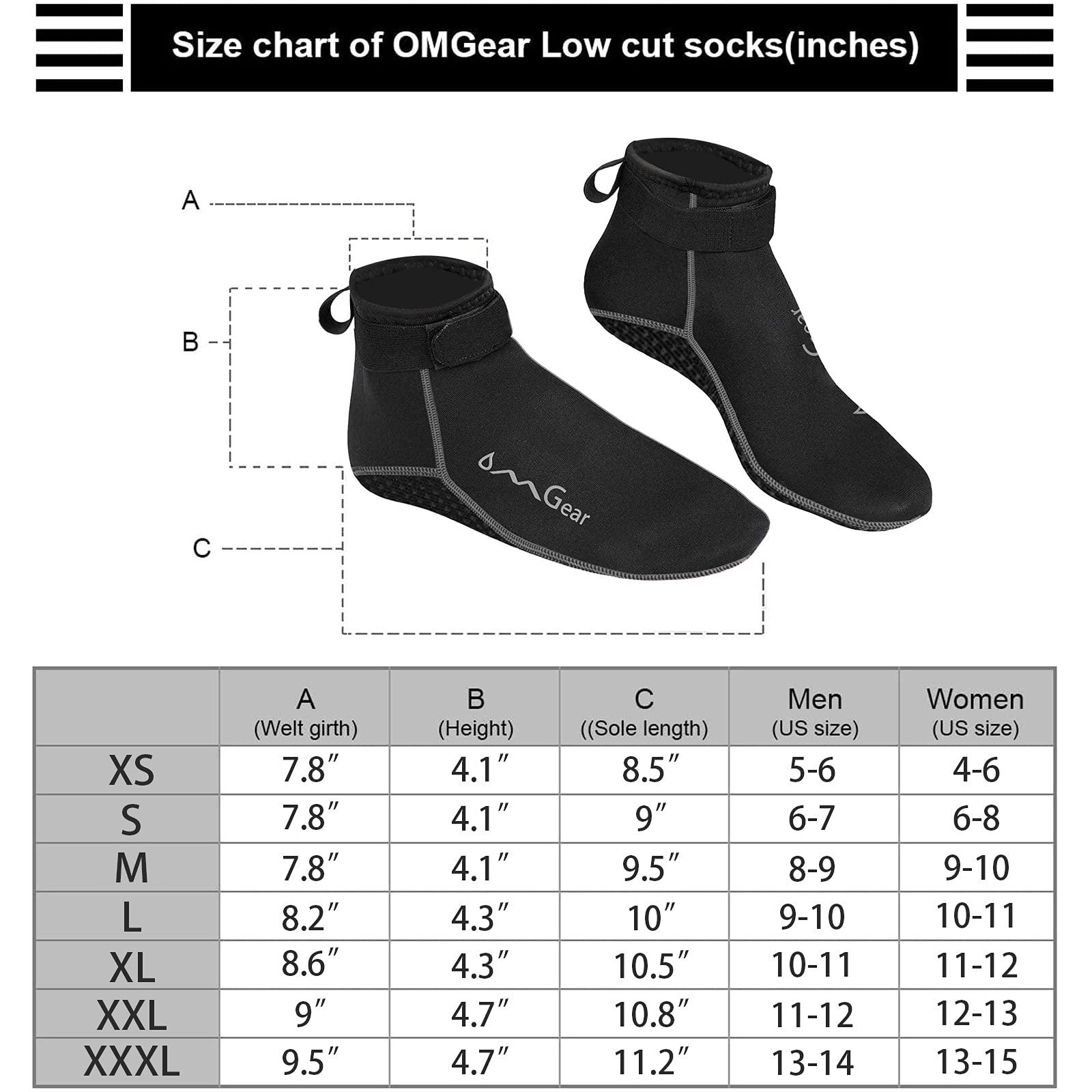OMGear OMGear Water Socks Neoprene Socks Beach Booties 3mm Scuba Diving Surfing Snorkeling Wetsuit Outdoors Socks Fin Swim Socks (3mm Low Cut/Grey, M(men 8-9,women 9-10)