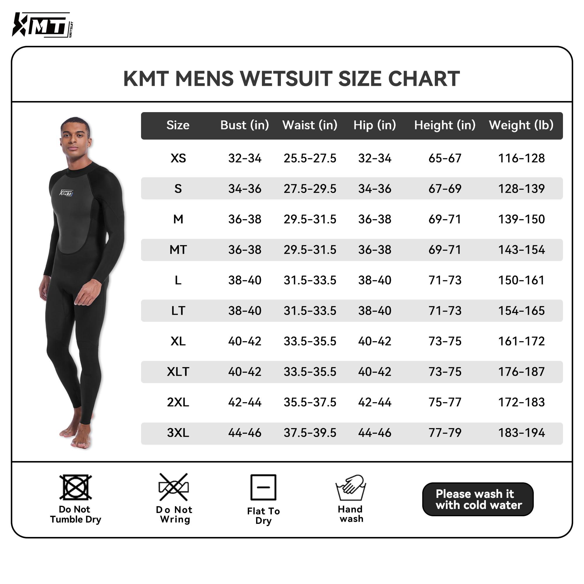 KMT KMT Wetsuit for Men, 3/2mm Wetsuits Neoprene Fullbody Back Zip Wet Suits Keep Warm in Cold Water