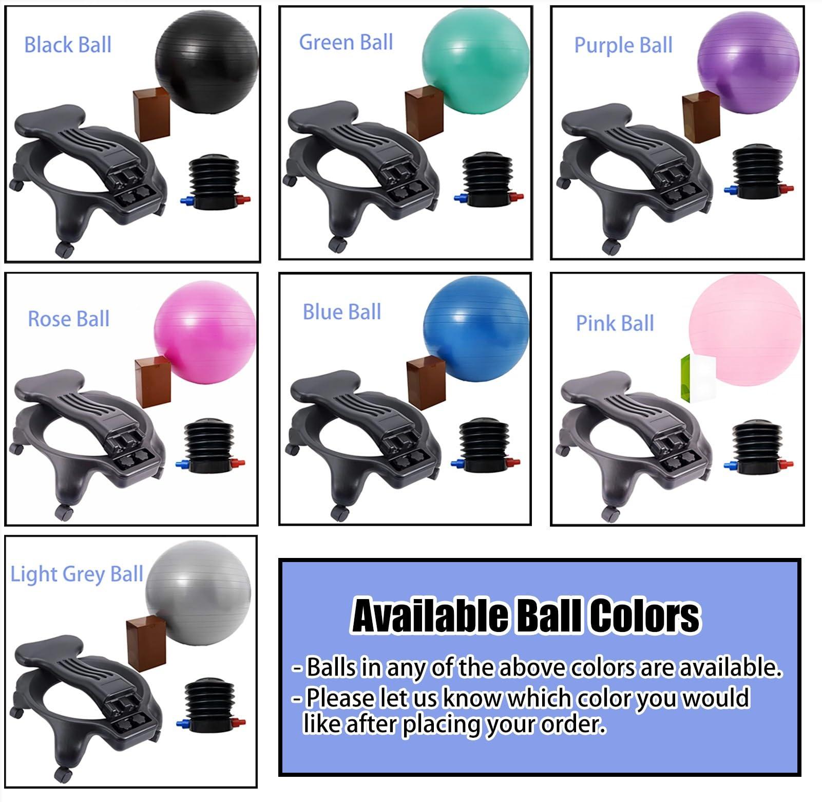 CMYUN Yoga Ball Chair Balance Ball Chair with Roller, Ergonomic Seat for Home & Office, Exercise Stability Comfort Yoga Balls, Include Air Pump Base Back Support (Color : Black)