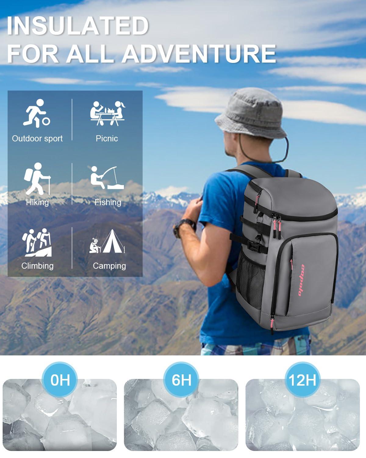 Capolo Capolo Cooler Backpack Insulated Waterproof for Women Men, Leak Proof Backpack Coolers Thermal Bag Soft Travel Cooler Bag Portable Ice Chest Lunch Backpack for Camping Picnic(Leather Gray,45 Cans)