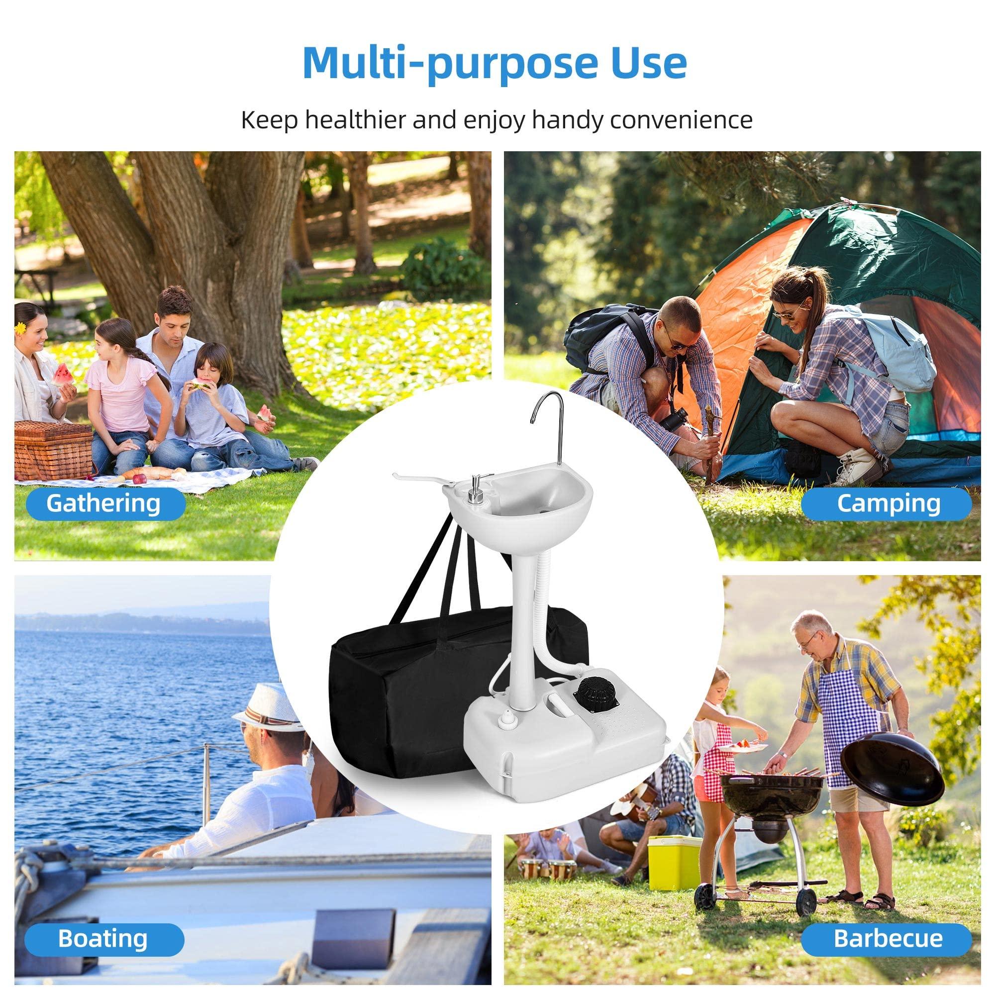 YITAHOME YITAHOME Portable Sink Camping Hand Washing Station with 17 L Wash Basin Stand and Carry Bag, Rolling Wheels, Soap Dispenser, Towel Holder, for Outdoor, Travel, Boat, Gather, Garden, Worksite