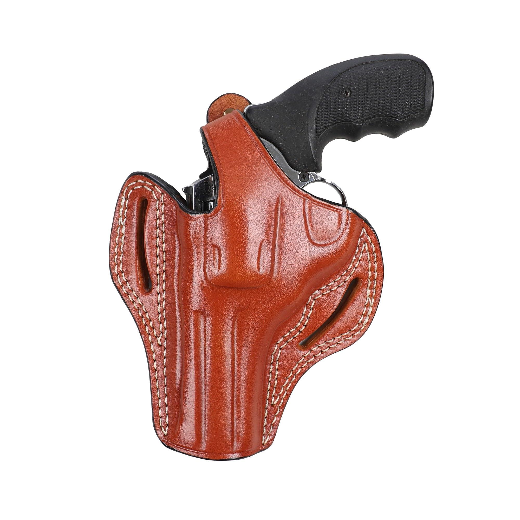 Pusat Holster Pusat Holster Premium Leather Thumb Break Belt Holster 4 inch 357MAG-38SPL for Revolver EAA Windicator (Brown Left Hand, EAA 357 Magnum)