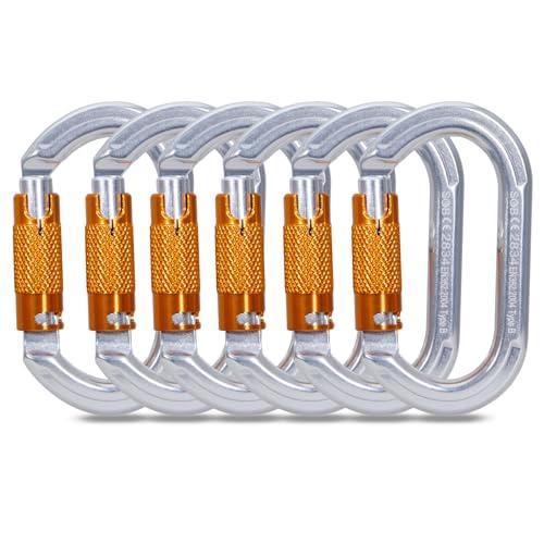 SOB SOB Auto Locking Climbing Carabiner Clips 6Pack 22KN Heavy Duty Asymmetrical Carabiner Connector Used for Rappelling Gear Rescue Outdoor Projects Dog Leash