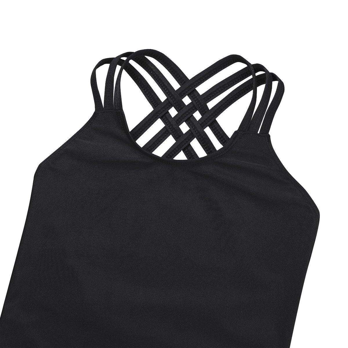CHICTRY CHICTRY Girl's Children's Solid-Color Sleeveless Unitard Strappy Back Gymnastics Athletic Dance Bodysuit Clothes Black 11-12