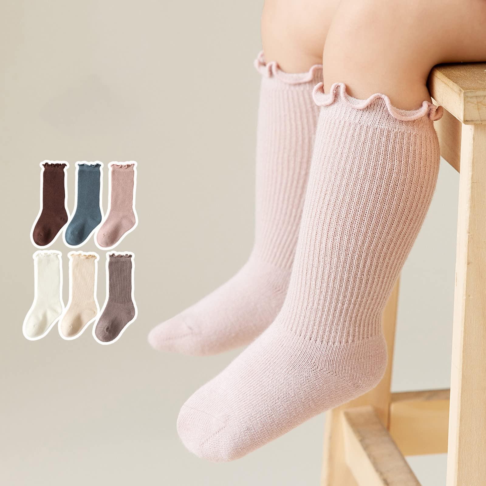 NineFit Basics Knee High Socks Newborn Infants Girls Seamless Cotton niform Stockings Toddlers School (Brown #1, 18-24 Months)