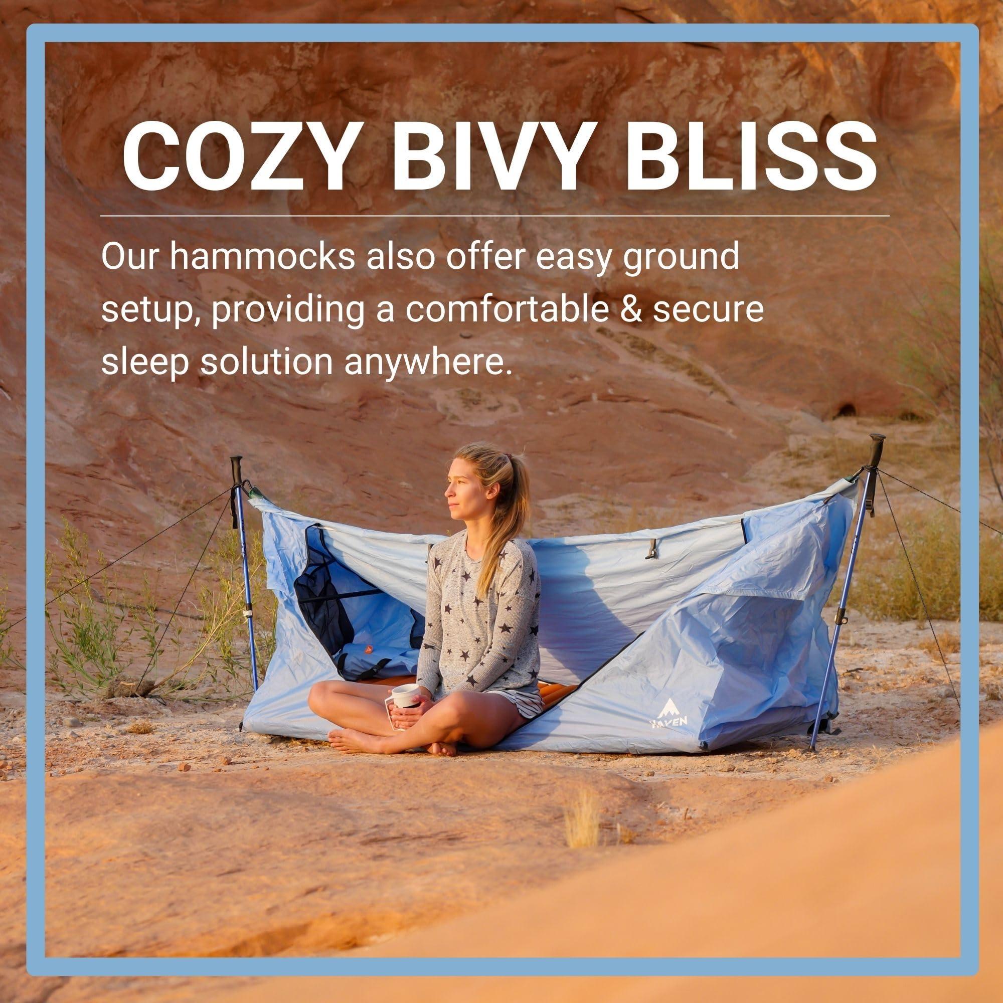 Haven Tents Haven Tent XL Lay Flat Hammock Tent - Waterproof Tent & Camping Hammock with Mosquito Net - Includes Insulated Pad and Rainfly - 80"x30" (Forest Camo)