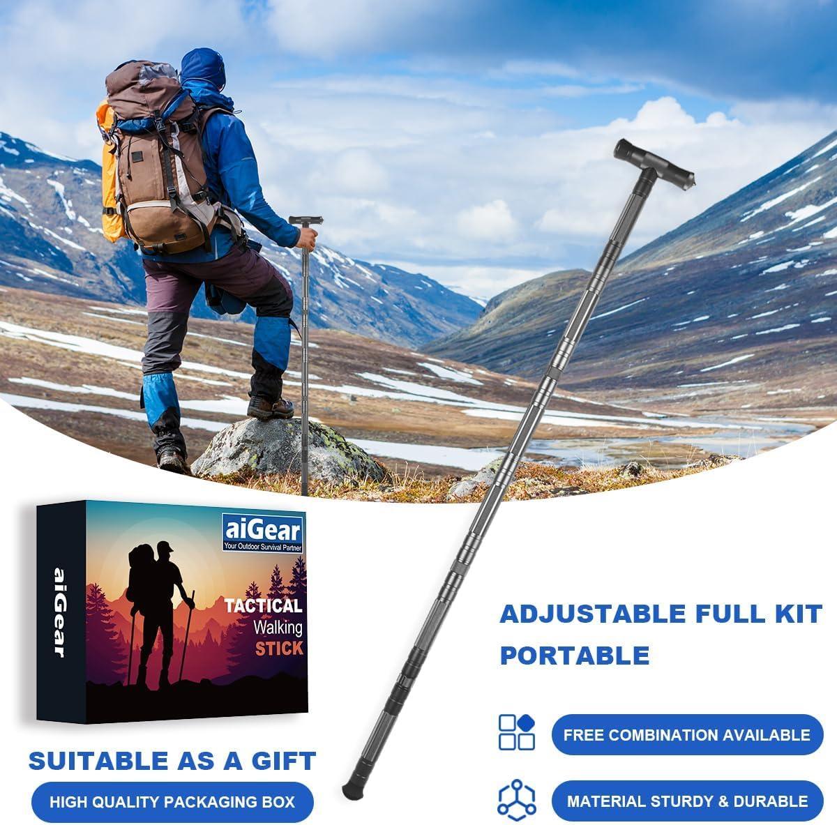 aiGear aiGear Tactical Stick Hiking Walking Staff - Trekking Poles Tactical Staff Adjustable Hiking Stick Gear for Outdoor Survival Camping Hiking