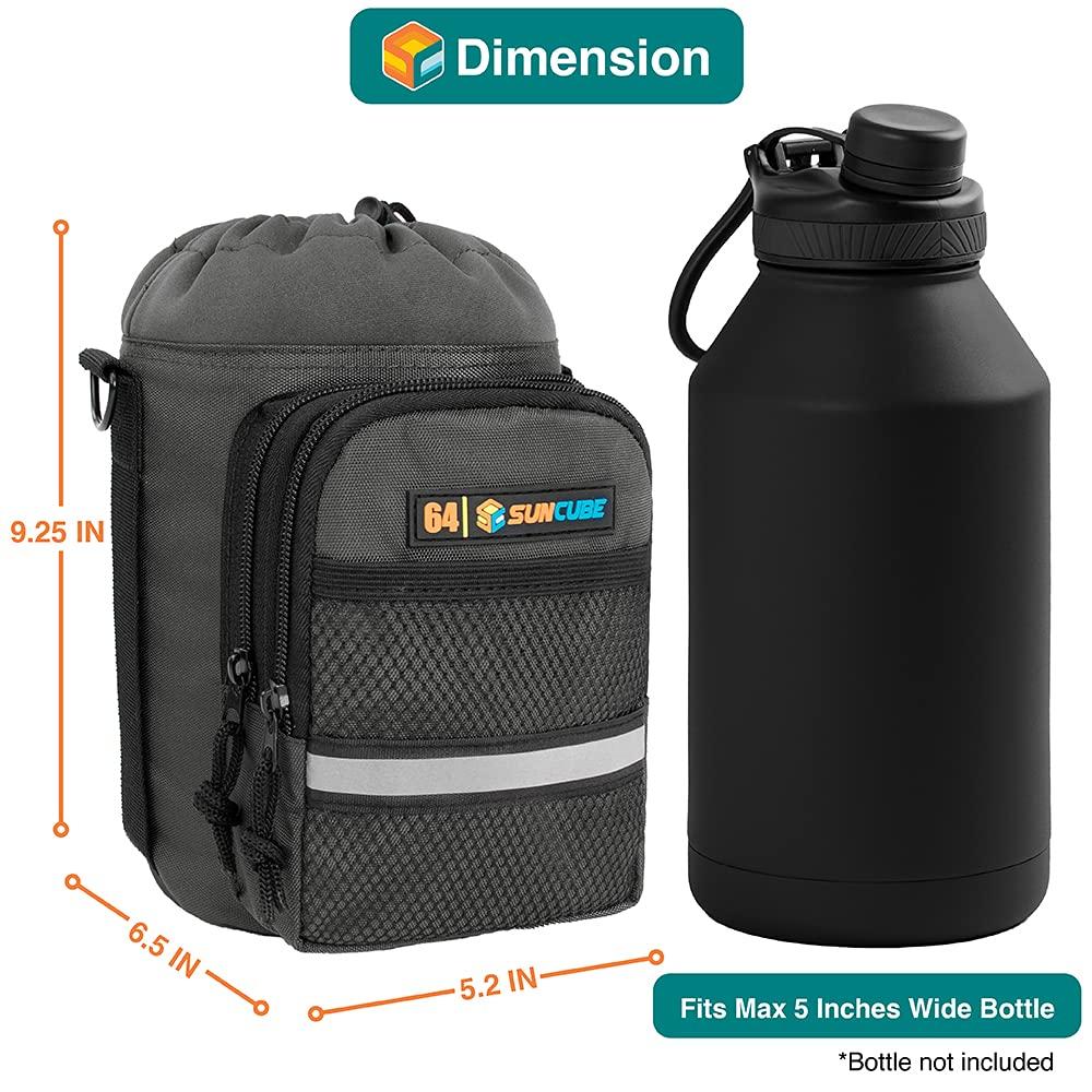 SUN CUBE SUN CUBE Water Bottle Carrier with Strap, Insulated Water Bottle Carrier Bag with Phone Pocket Pouch, Sleeve Sling Purse Crossbody Bottle Holder for Walking, Sports, Hiking Accessories, Gray 64oz