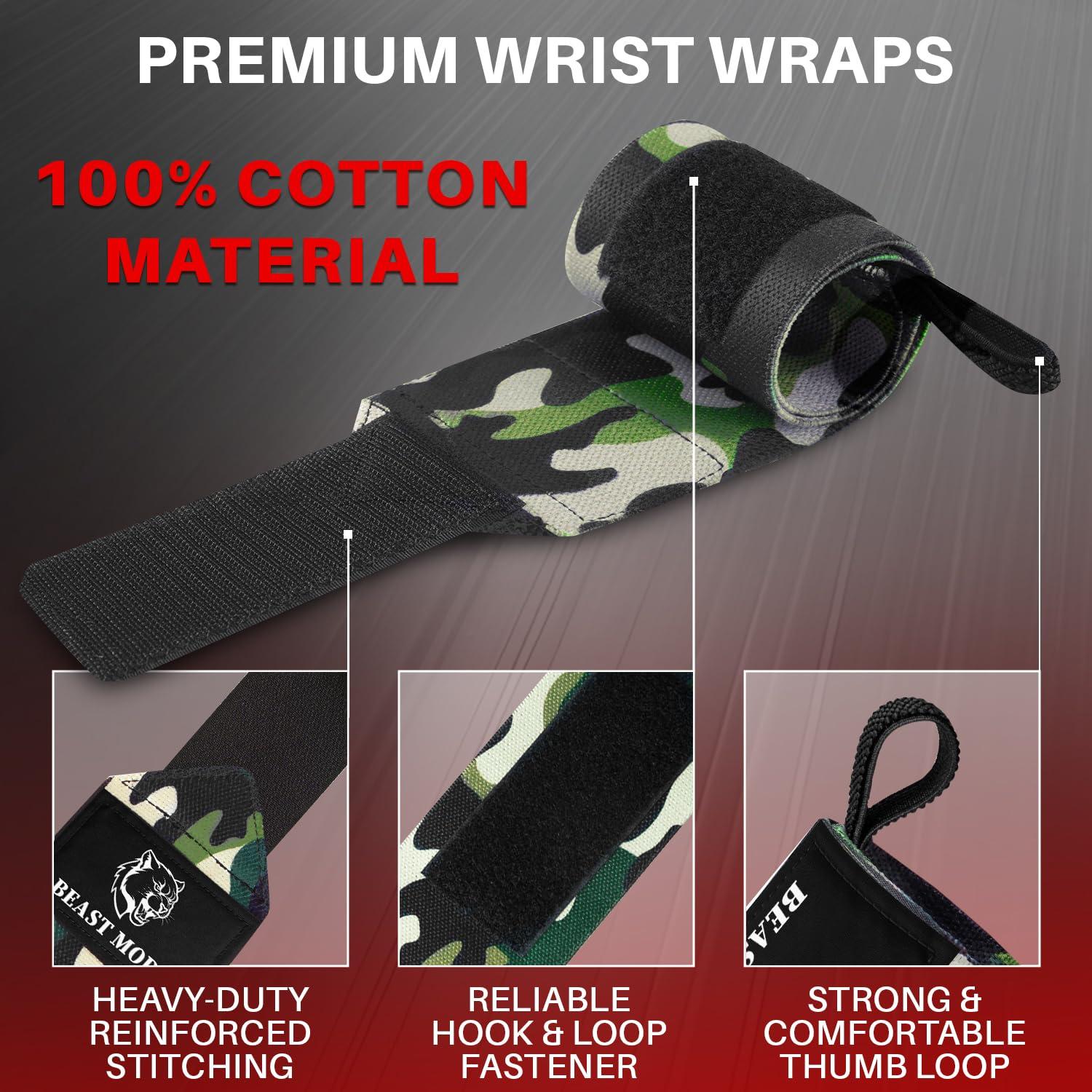 TECEUM TECEUM Weightlifting Wrist Wraps with Thumb Loop Camo Arms on Fire 12 inch Heavy-Duty Workout Wrist Support & Protection Ideal for Powerlifting, Strength Training, Bodybuilding