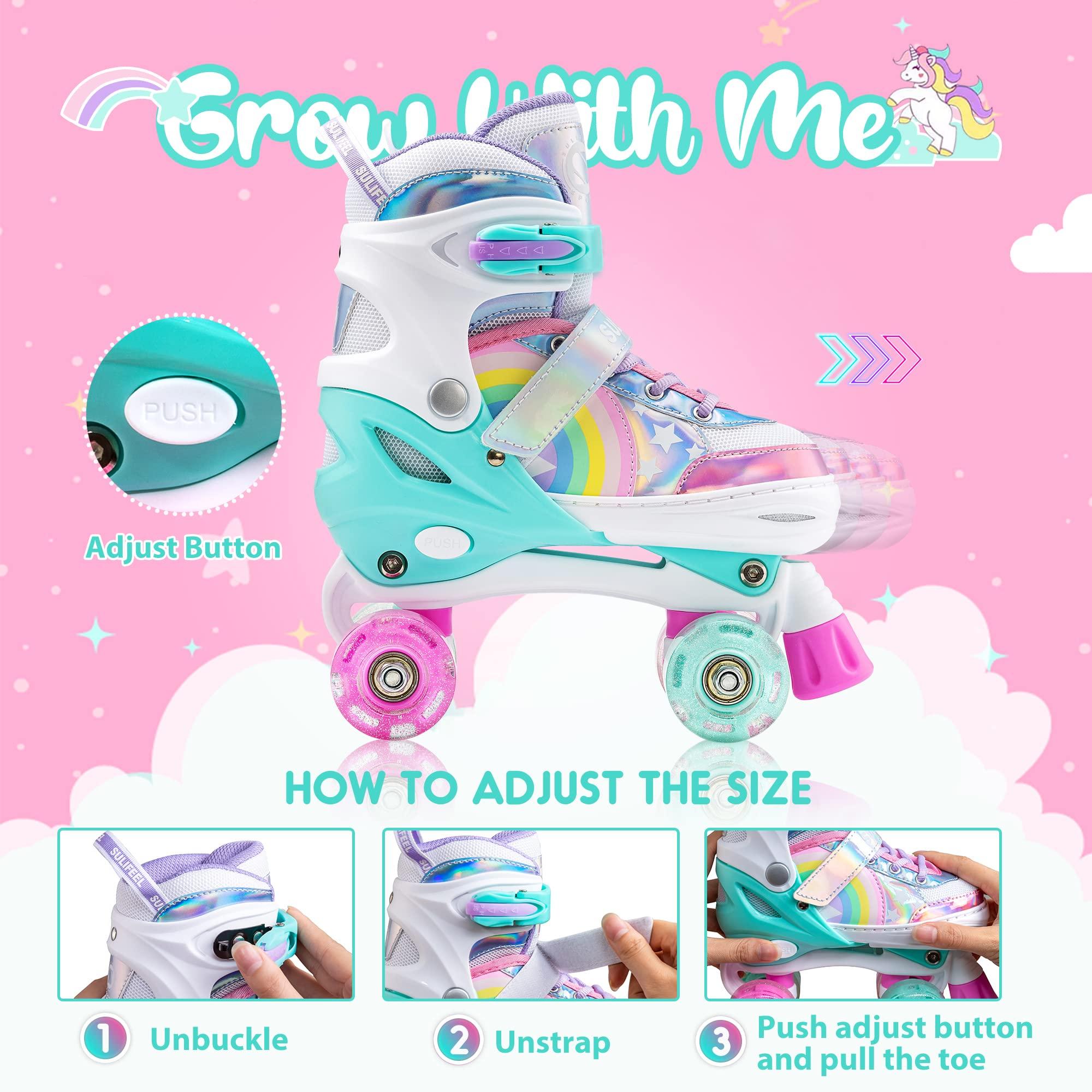 SULIFEEL SULIFEEL Rainbow Unicorn Roller Skates for Kids with Adjustable Protective Gear Set Dazzle Small