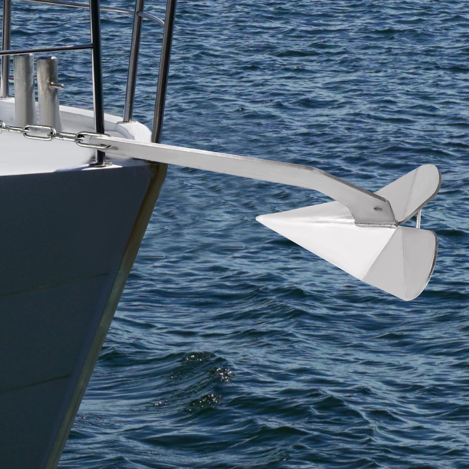 LOHISHILO LOHISHILO Boat Anchor Kit 35 lb Small Yacht Boat Anchor, Marine Stainless Steel 316 Wing Style Anchor 31.1 * 14.4.14.6in for Sand, Pebbles, Rocks, Grass, Seaweed, Coral Bottoms