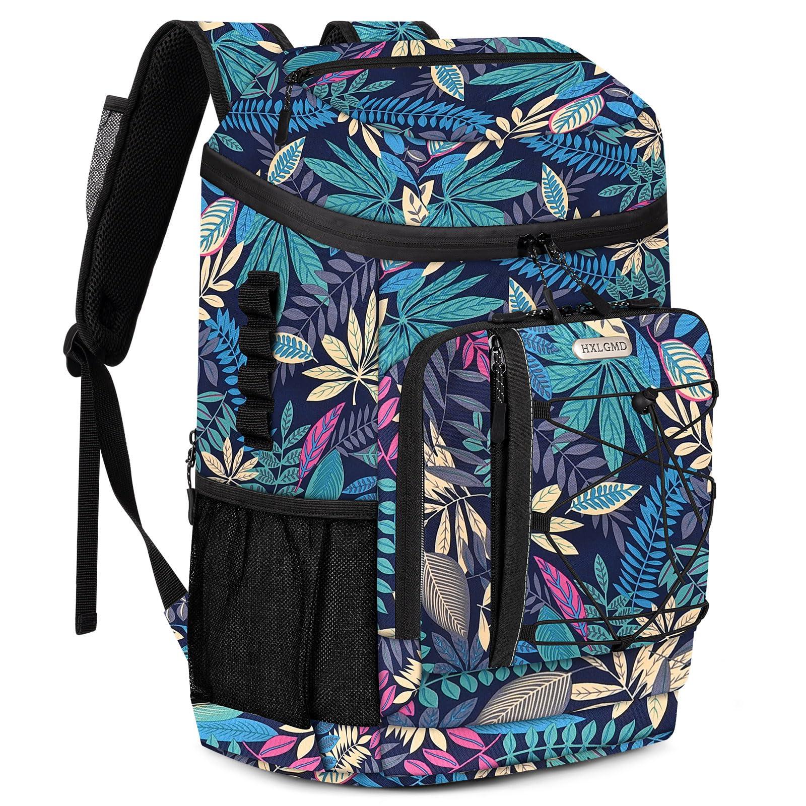 HXLGMD HXLGMD Backpack Coolers Insulated Leak Proof 30 Cans, Soft Sided Insulated Cooler Bags Ice Chest Backpack for Beach Travel Camping, with Reusable Ice Packs, Tropical Leaves