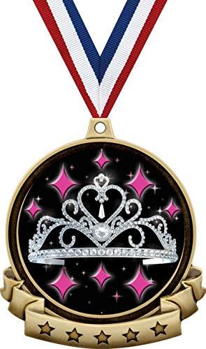 Crown Awards Crown Awards Beauty Queen Medals - 2.5\" Gold Princess Tiara Pageant Medal Award Includes Red White and Blue Neck Ribbon, Great Beauty 50 Pack